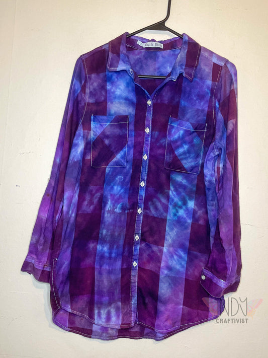 Cupid's Diary Large Long Sleeve Upcycled Tie Dyed Button Down