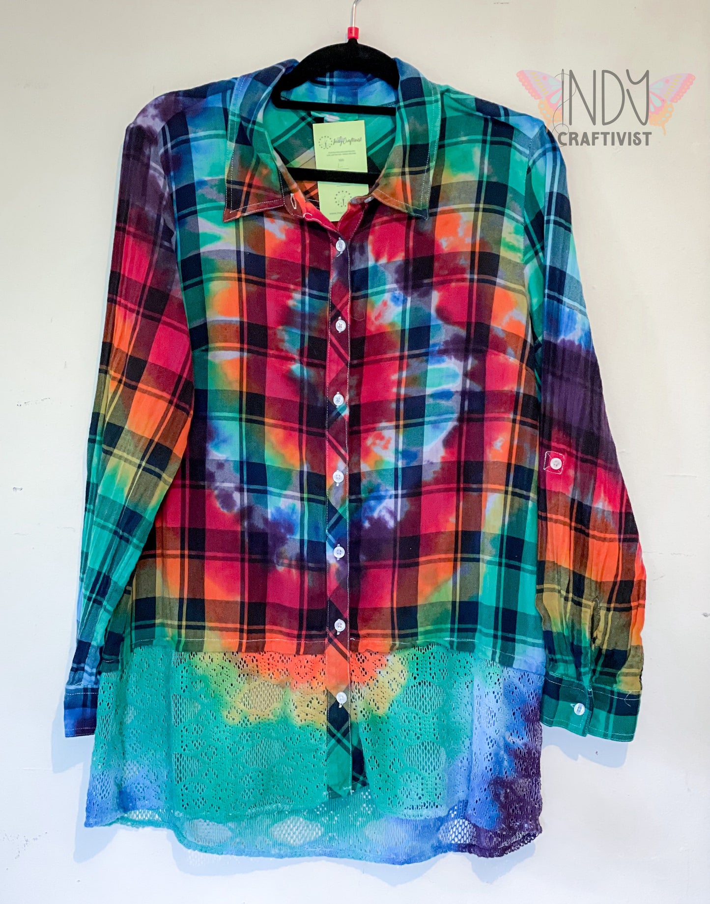 Large Long Sleeve Upcycled Tie Dye Button Down