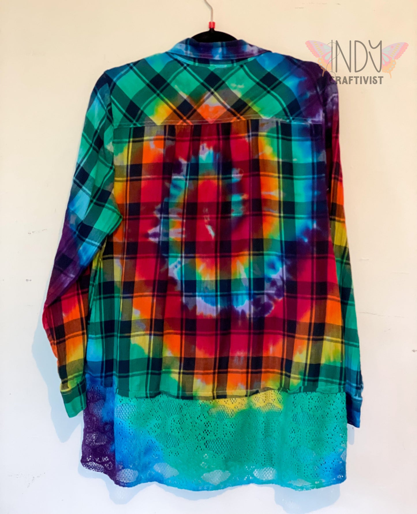 Large Long Sleeve Upcycled Tie Dye Button Down