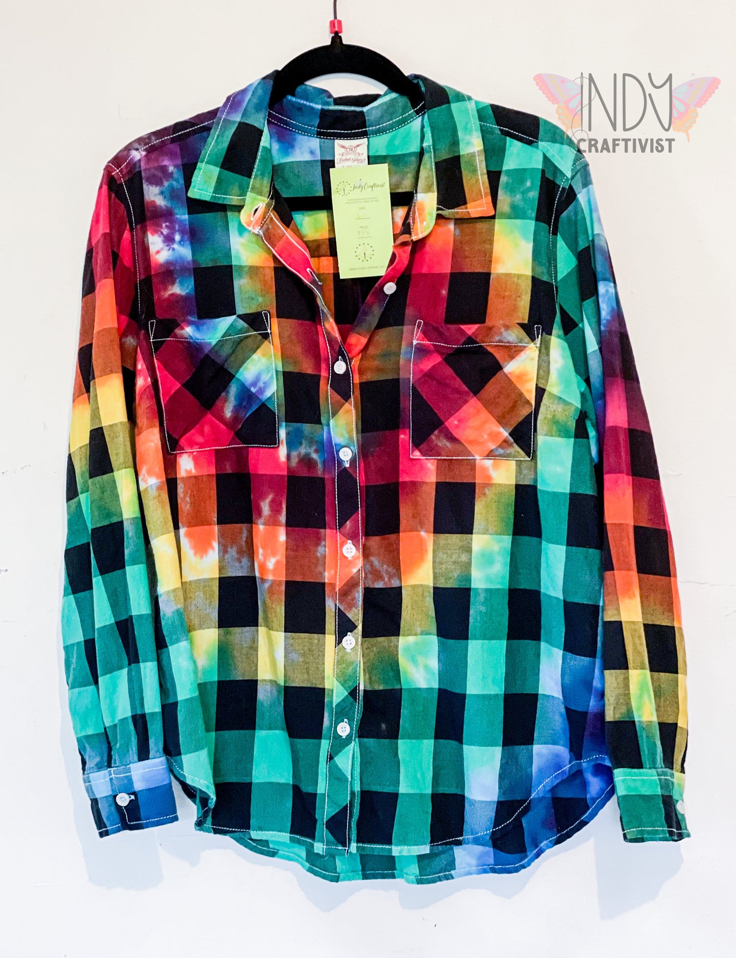 Large Long Sleeve Upcycled Tie Dye Button Down