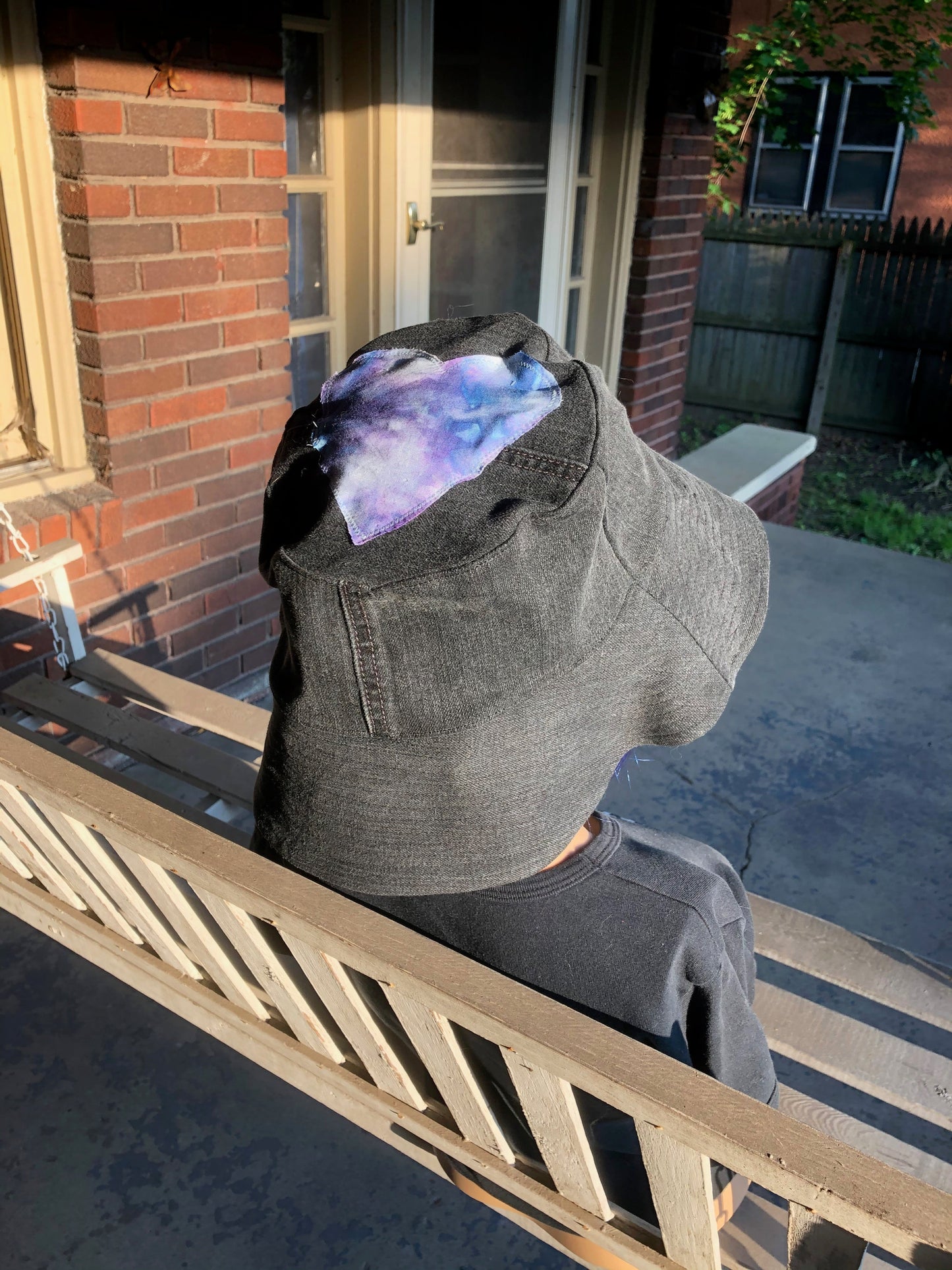 Extra Large Upcycled Denim Bucket Hat with Heart Detail