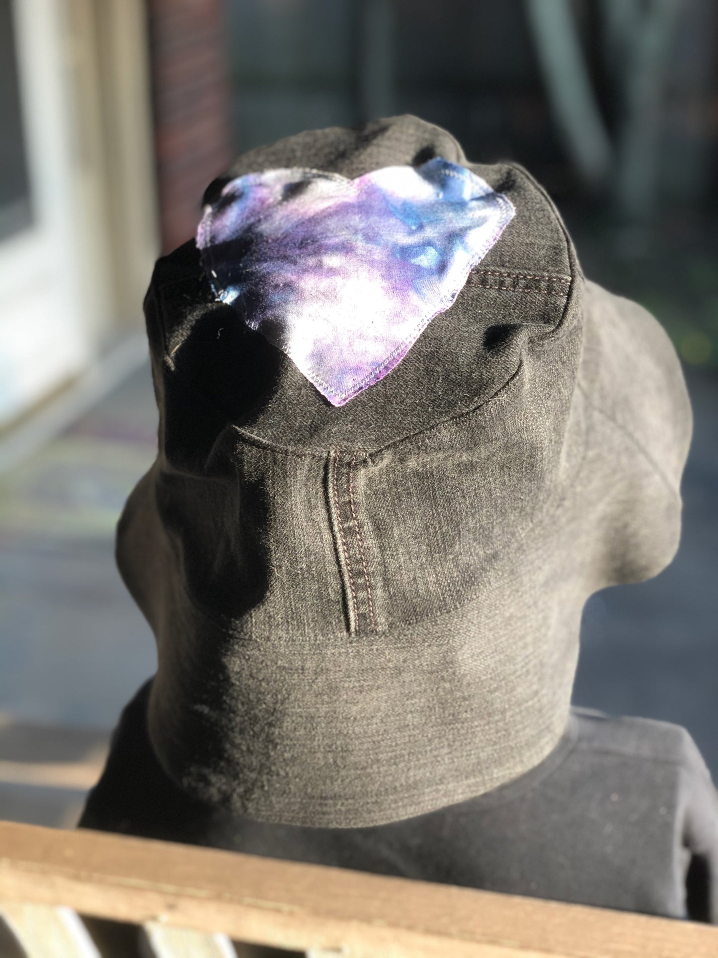 Extra Large Upcycled Denim Bucket Hat with Heart Detail