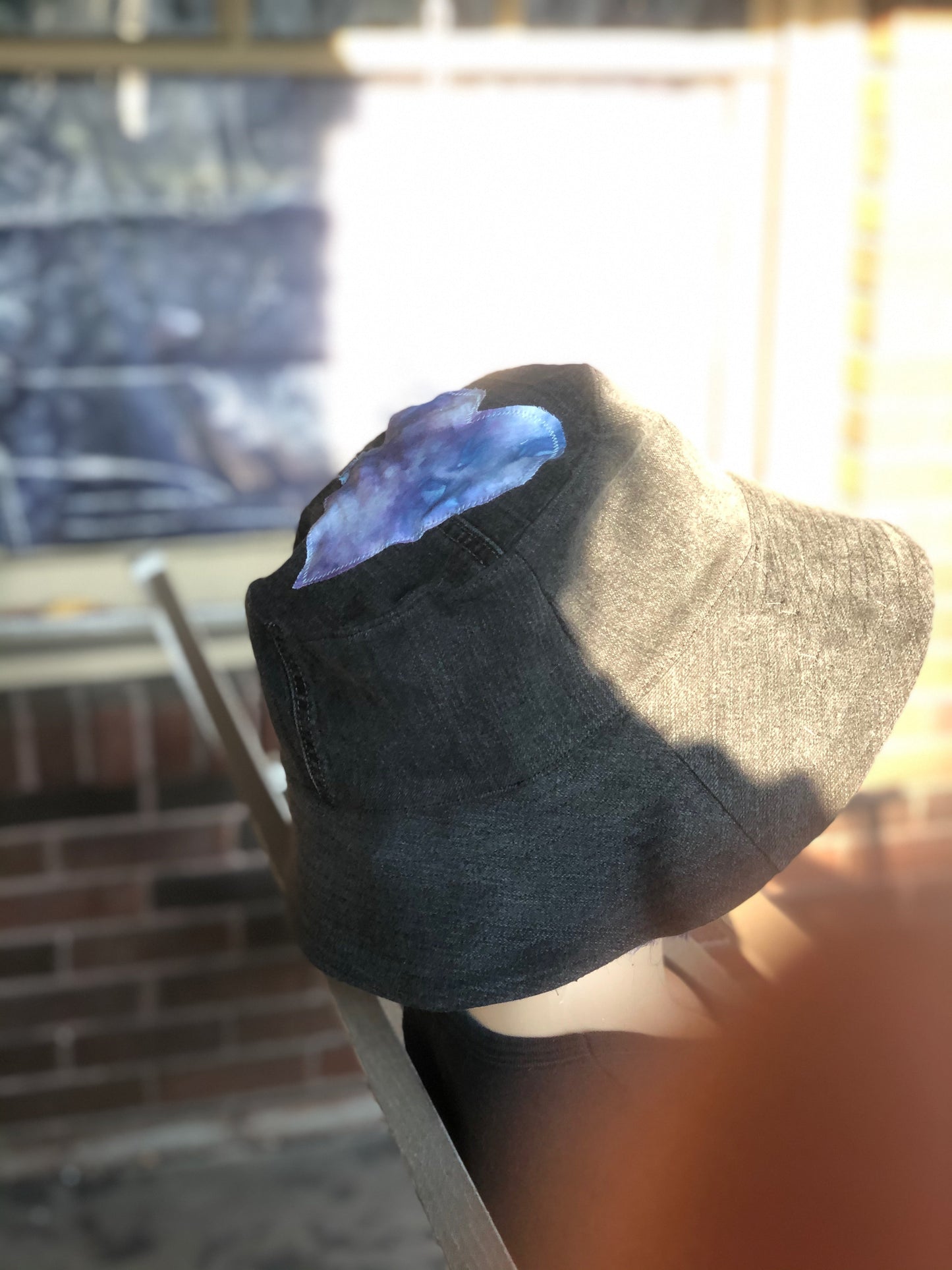 Extra Large Upcycled Denim Bucket Hat with Heart Detail