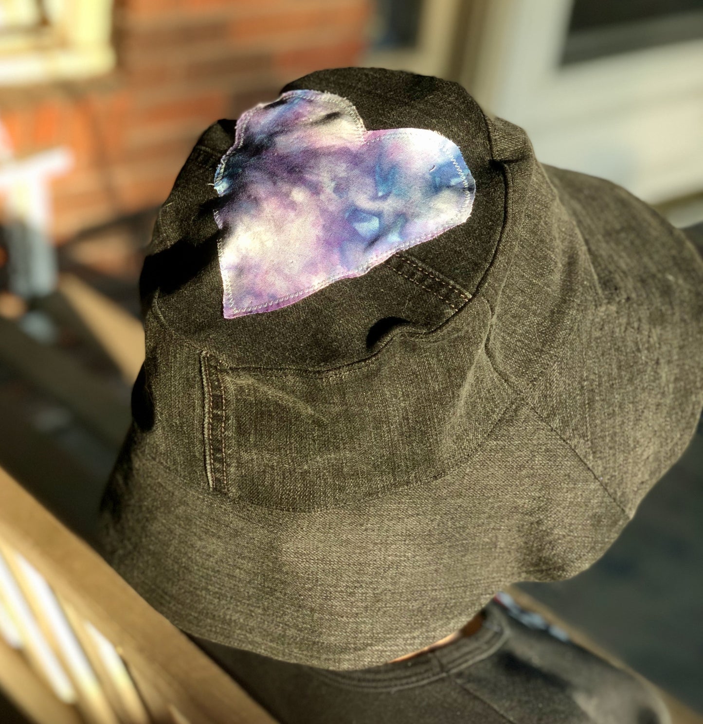 Extra Large Upcycled Denim Bucket Hat with Heart Detail