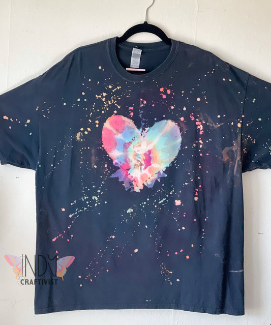 Rainbow Heart Adult 2X Reverse Dyed Tie Dye T-shirt