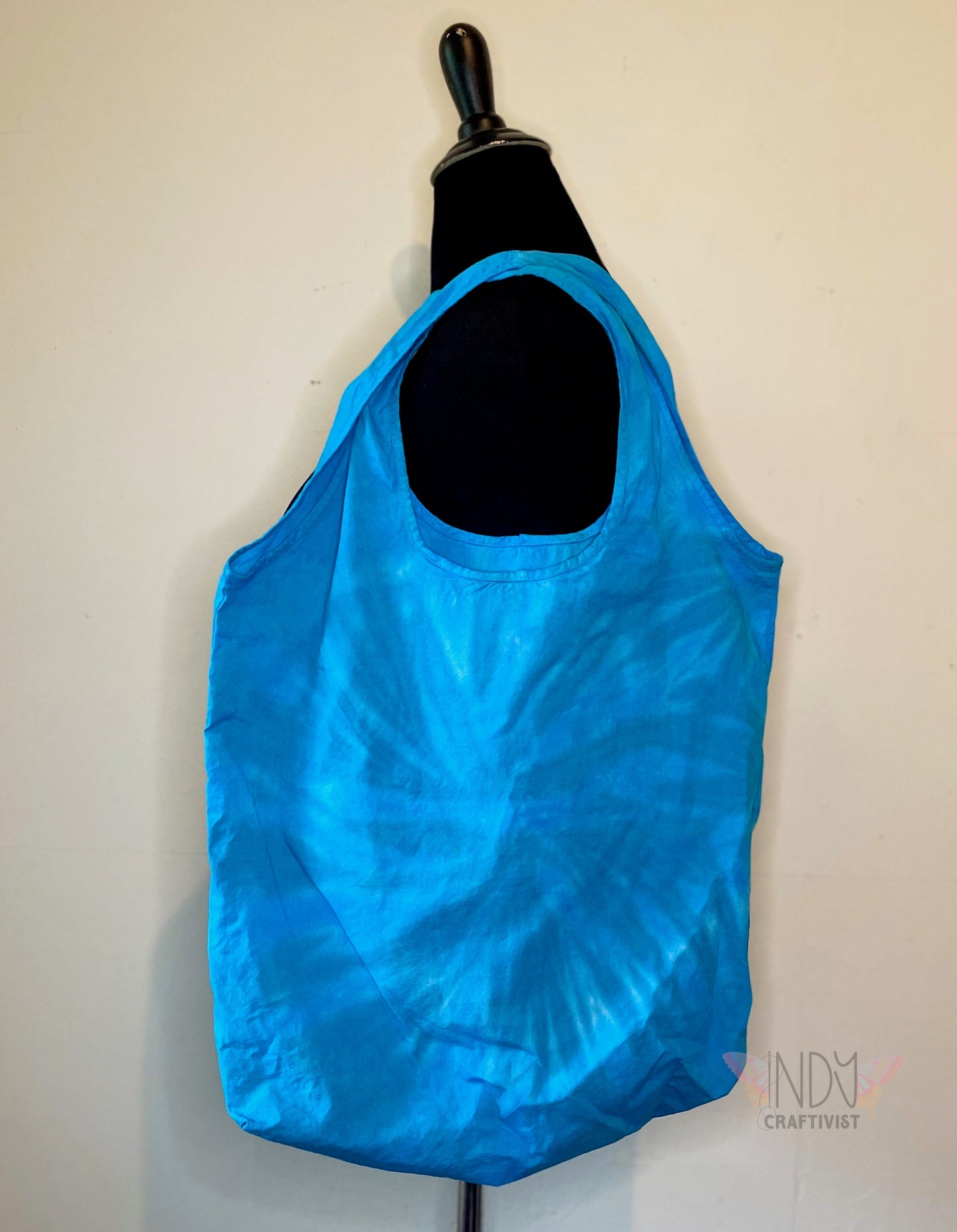 Blue Tie Dye Round Bottom Bag Stuffable Tote Bag