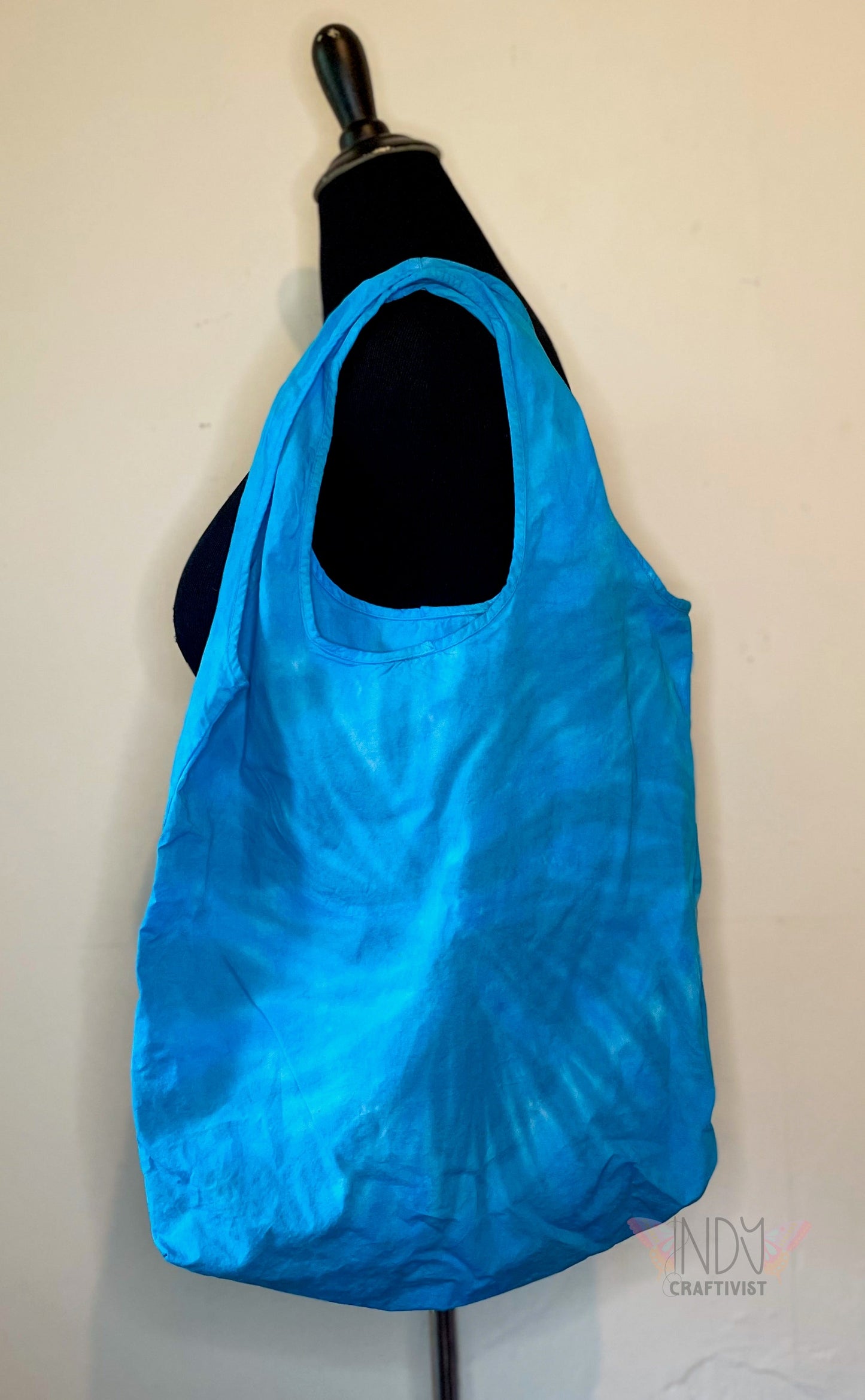 Blue Tie Dye Round Bottom Bag Stuffable Tote Bag