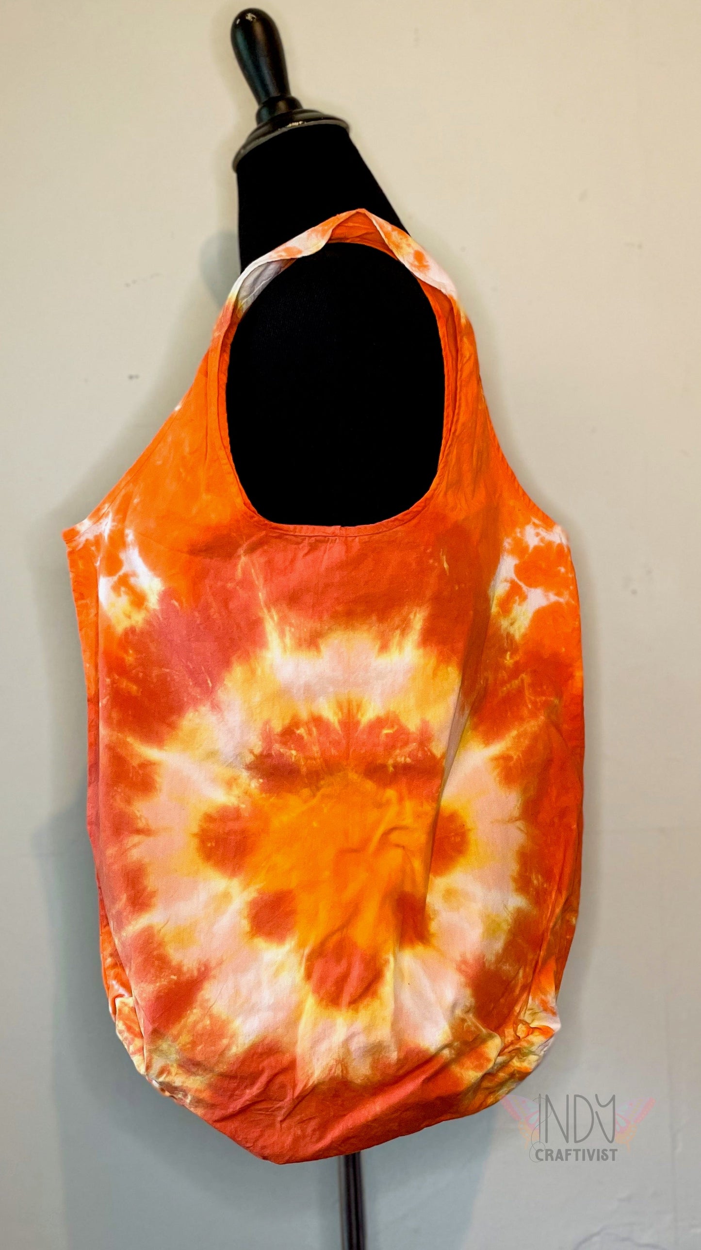 Orange Tie Dye Round Bottom Bag Stuffable Tote Bag