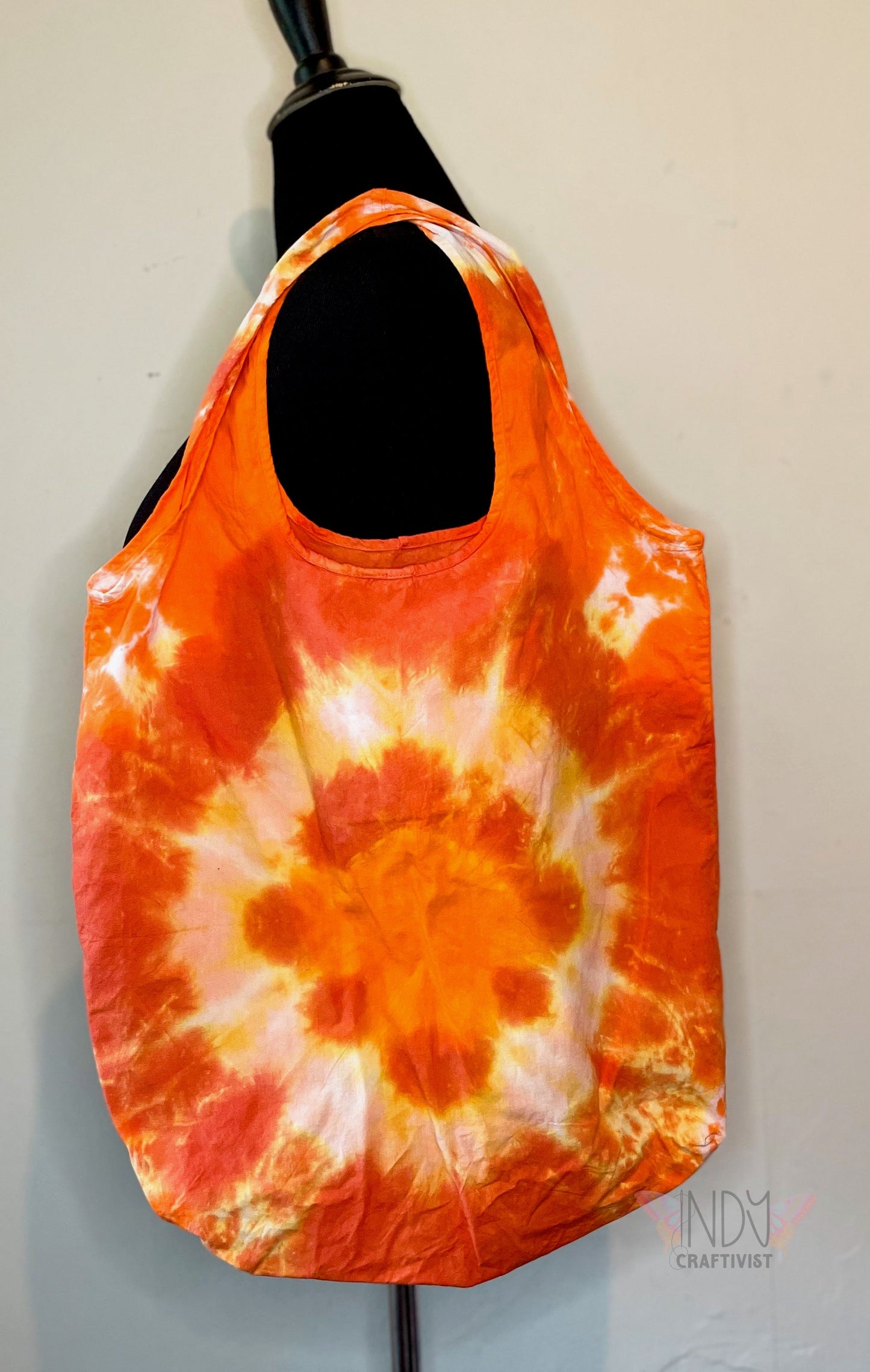 Orange Tie Dye Round Bottom Bag Stuffable Tote Bag