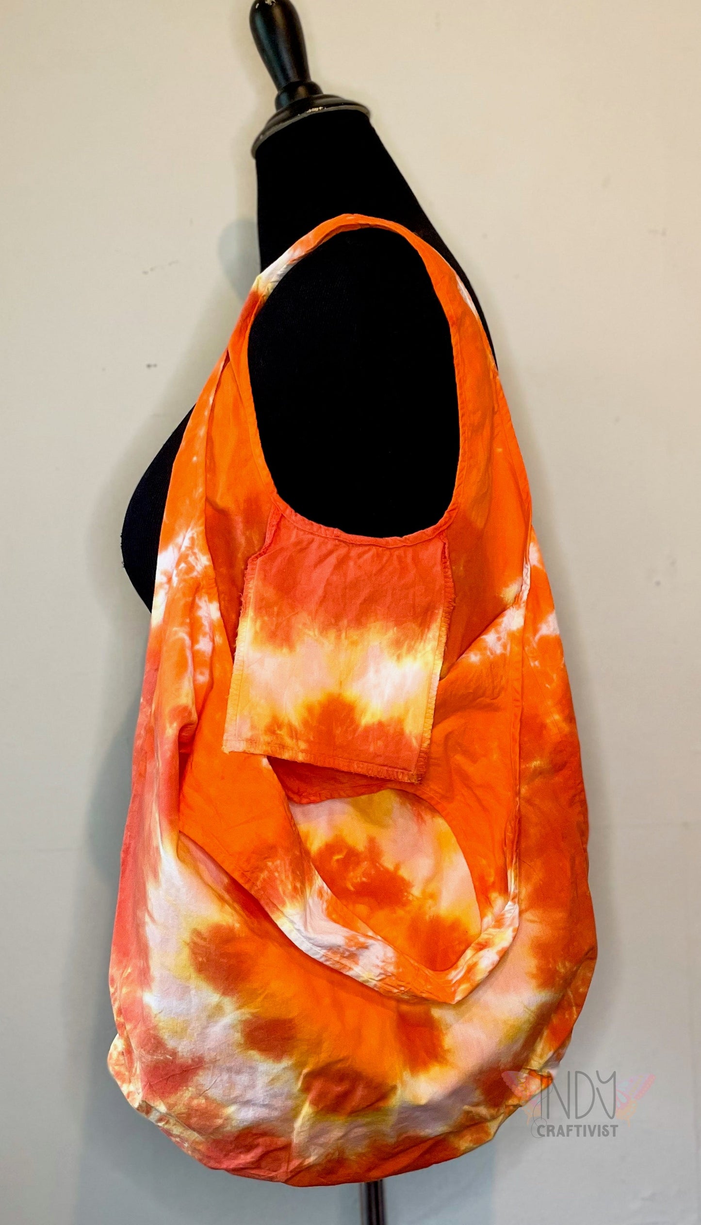 Orange Tie Dye Round Bottom Bag Stuffable Tote Bag