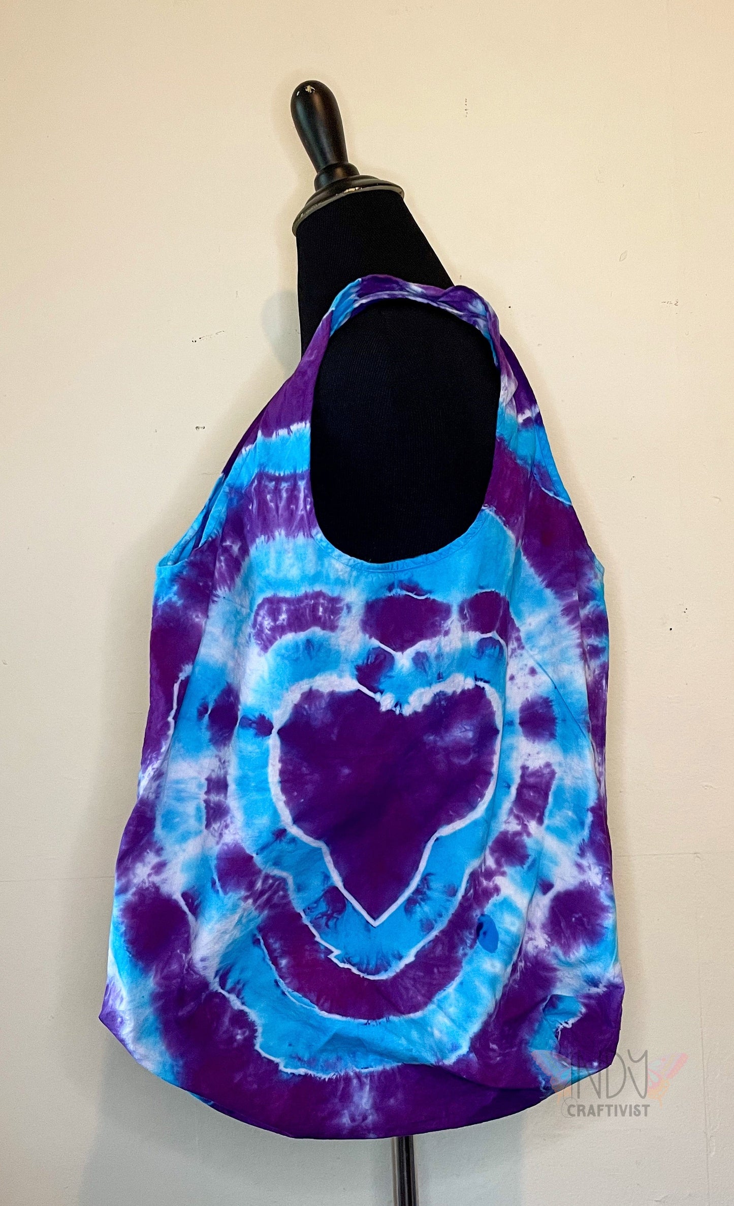 Purple Heart Tie Dye Round Bottom Bag Stuffable Tote Bag