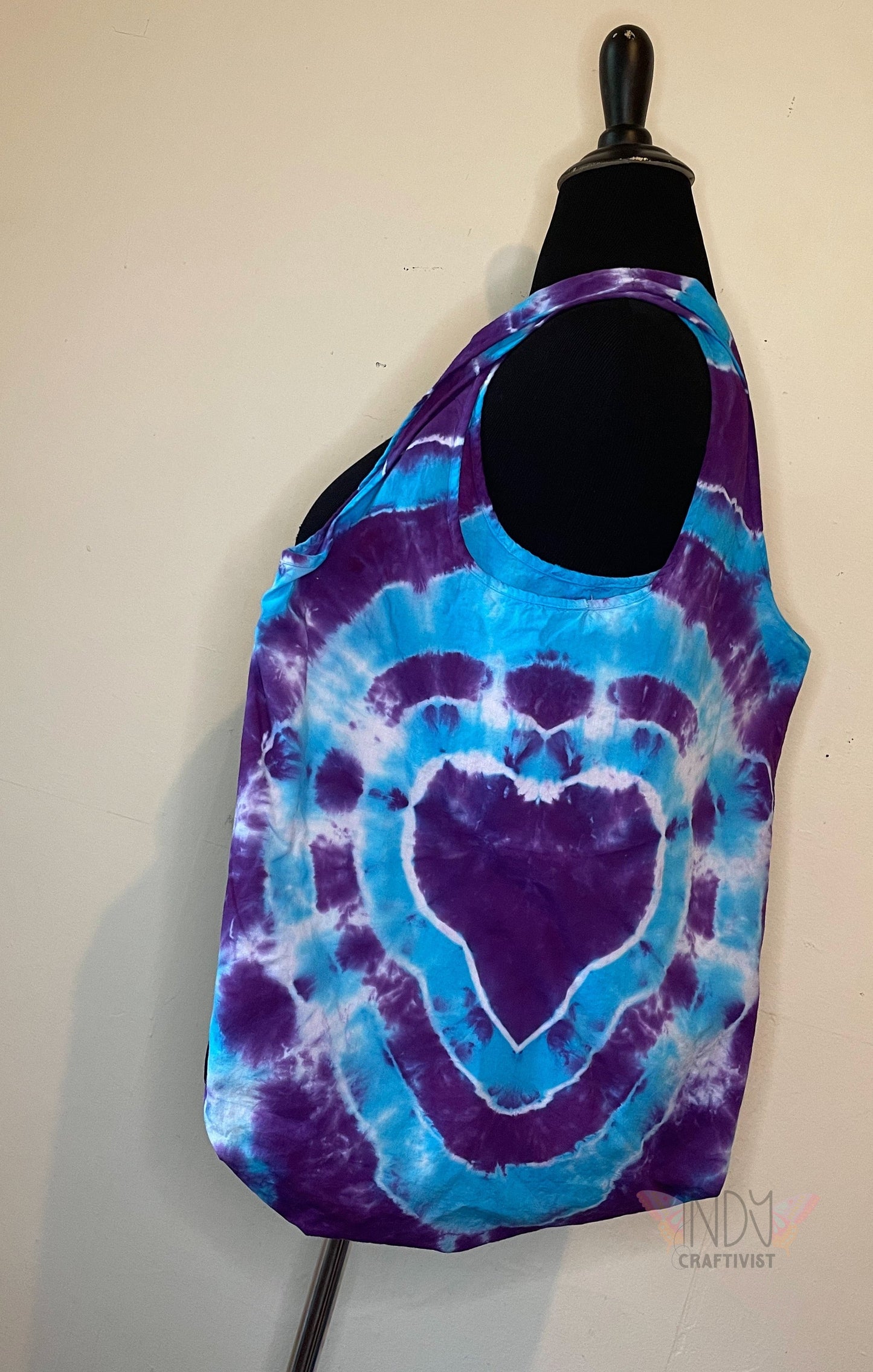 Purple Heart Tie Dye Round Bottom Bag Stuffable Tote Bag
