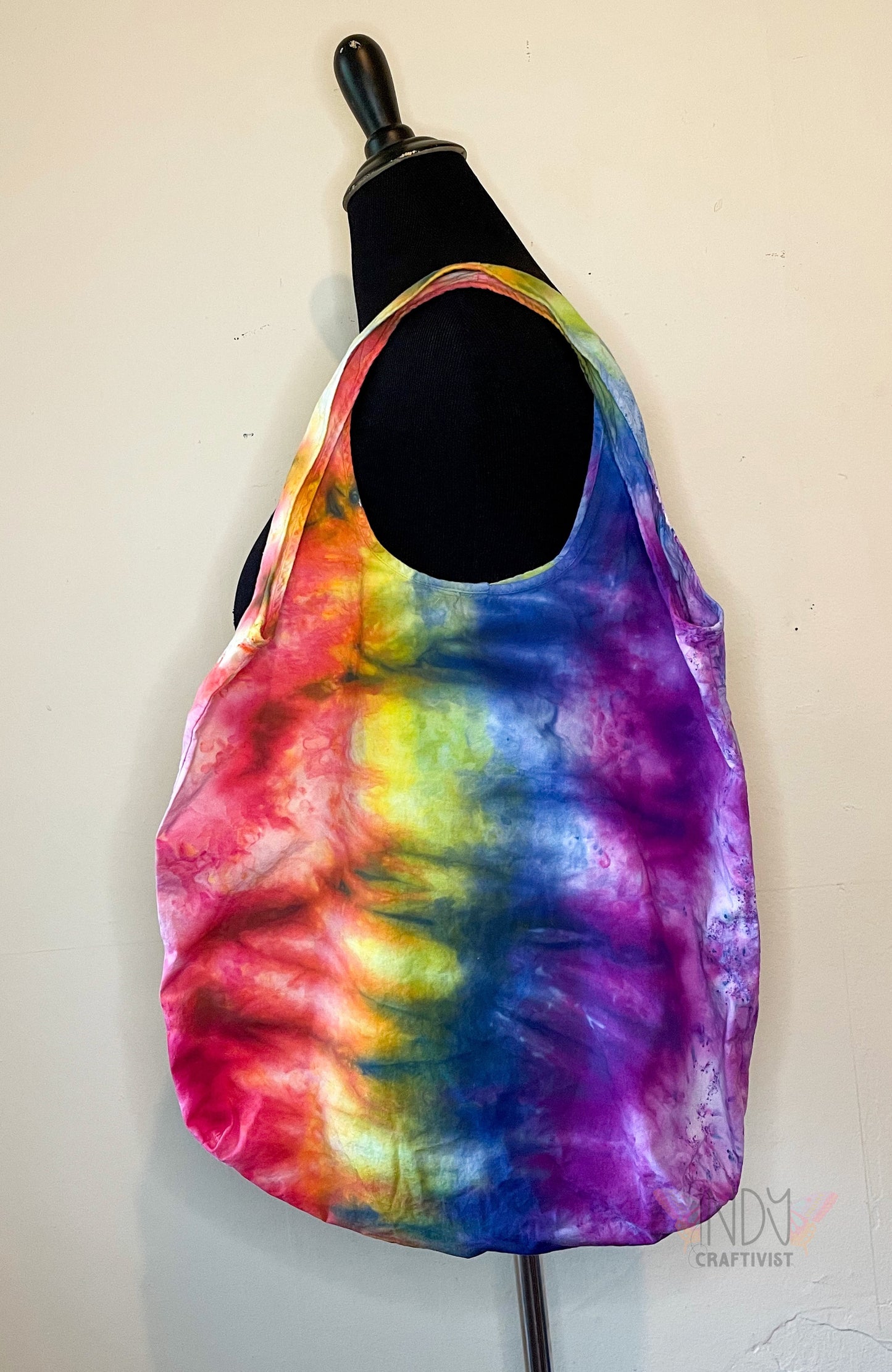 Rainbow Scrunch Tie Dye Round Bottom Bag Stuffable Tote Bag