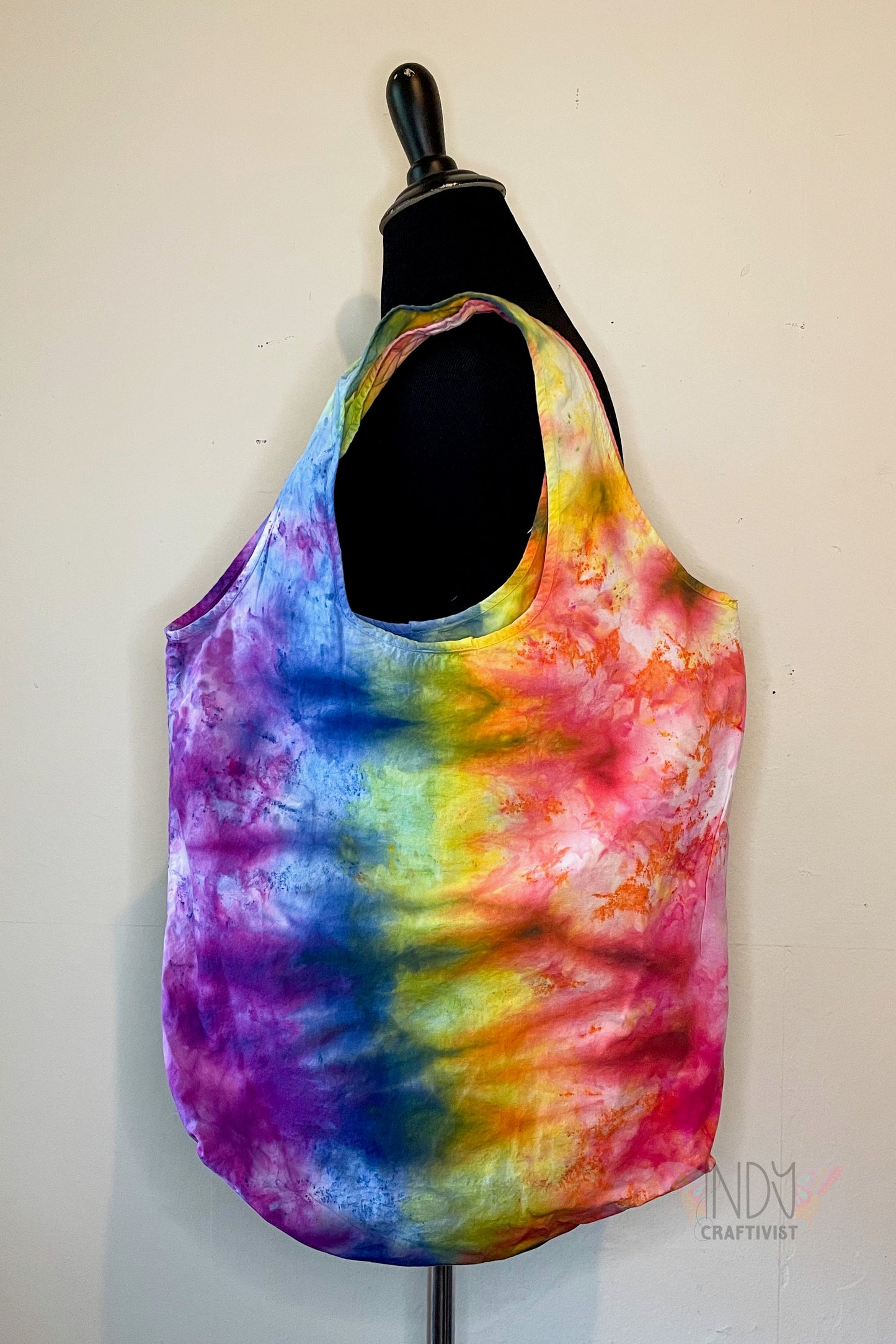 Rainbow Scrunch Tie Dye Round Bottom Bag Stuffable Tote Bag