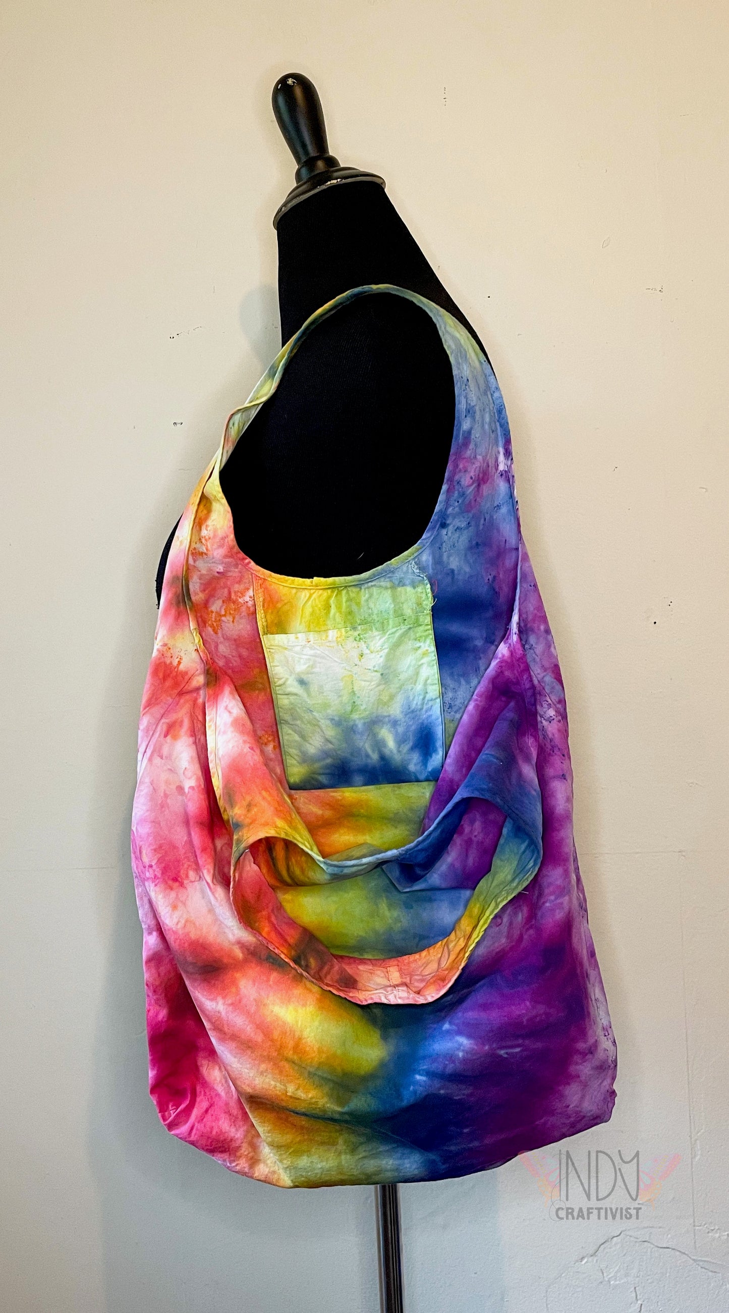 Rainbow Scrunch Tie Dye Round Bottom Bag Stuffable Tote Bag