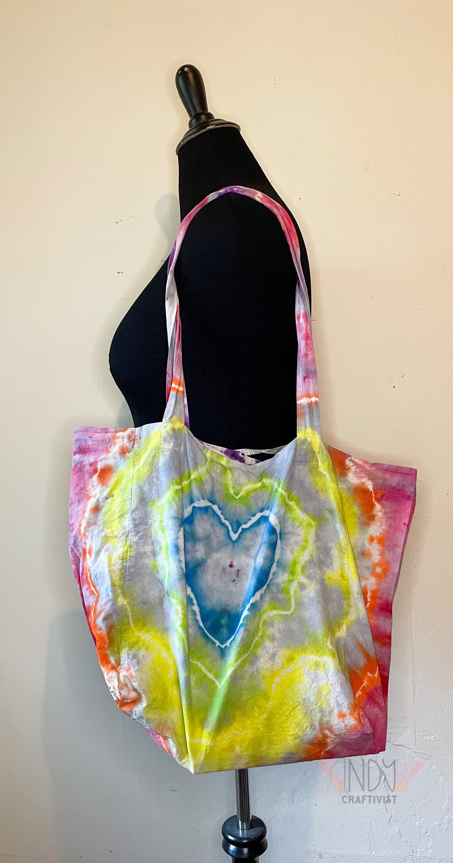 Holographic Heart Tie Dyed Gusseted Tote Bag