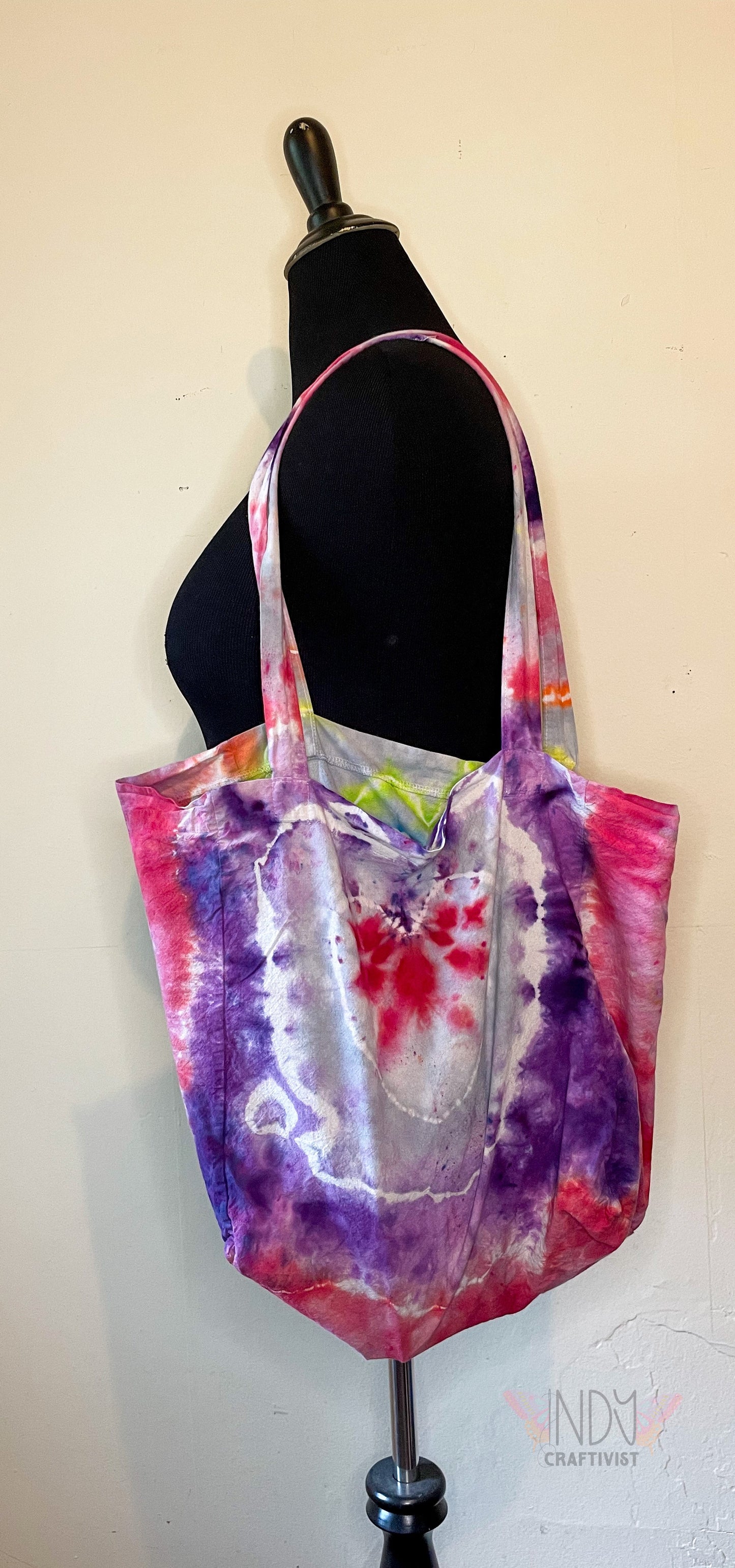 Holographic Heart Tie Dyed Gusseted Tote Bag
