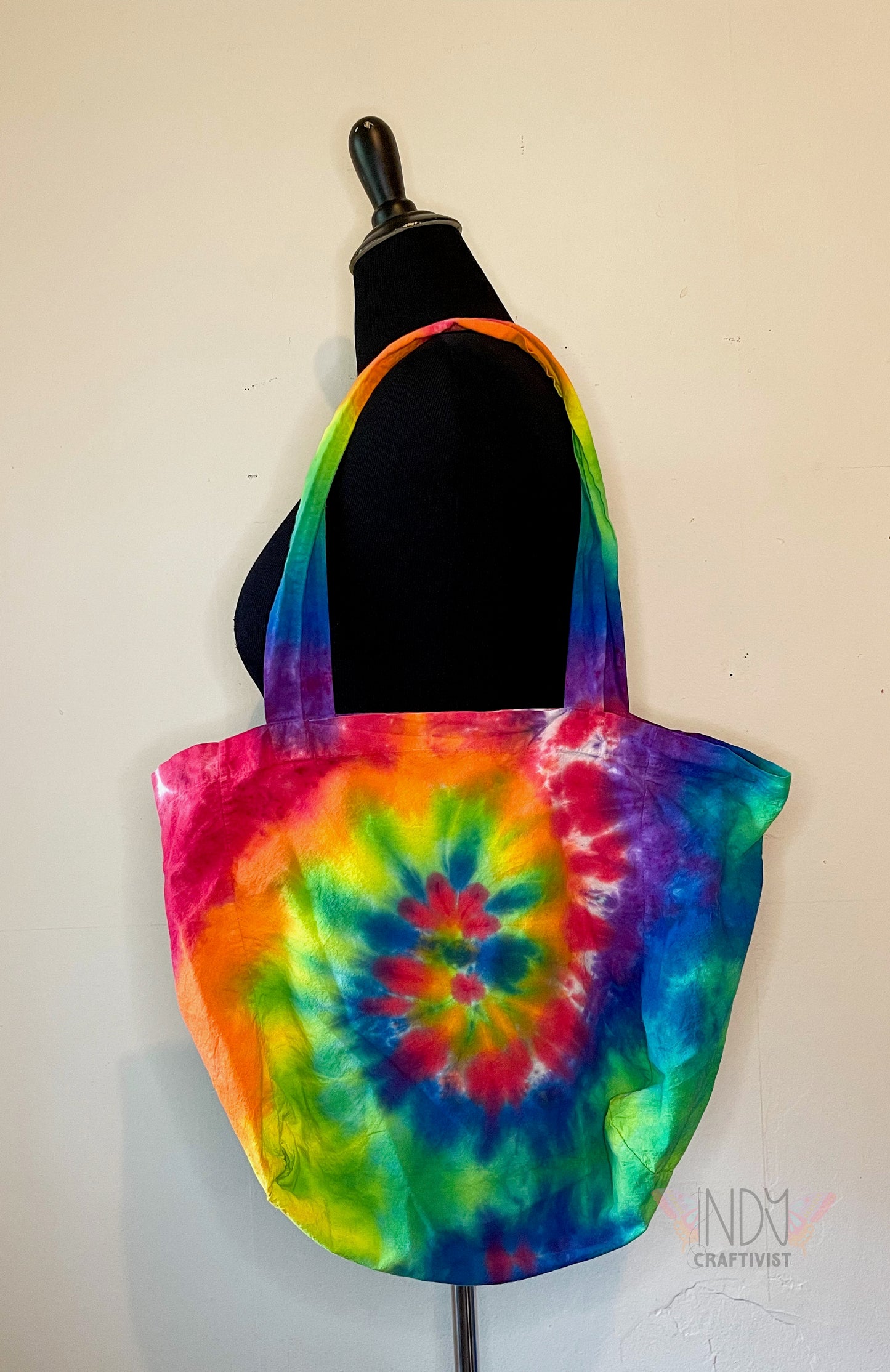 Rainbow Swirl Tie Dyed Gusseted Tote Bag