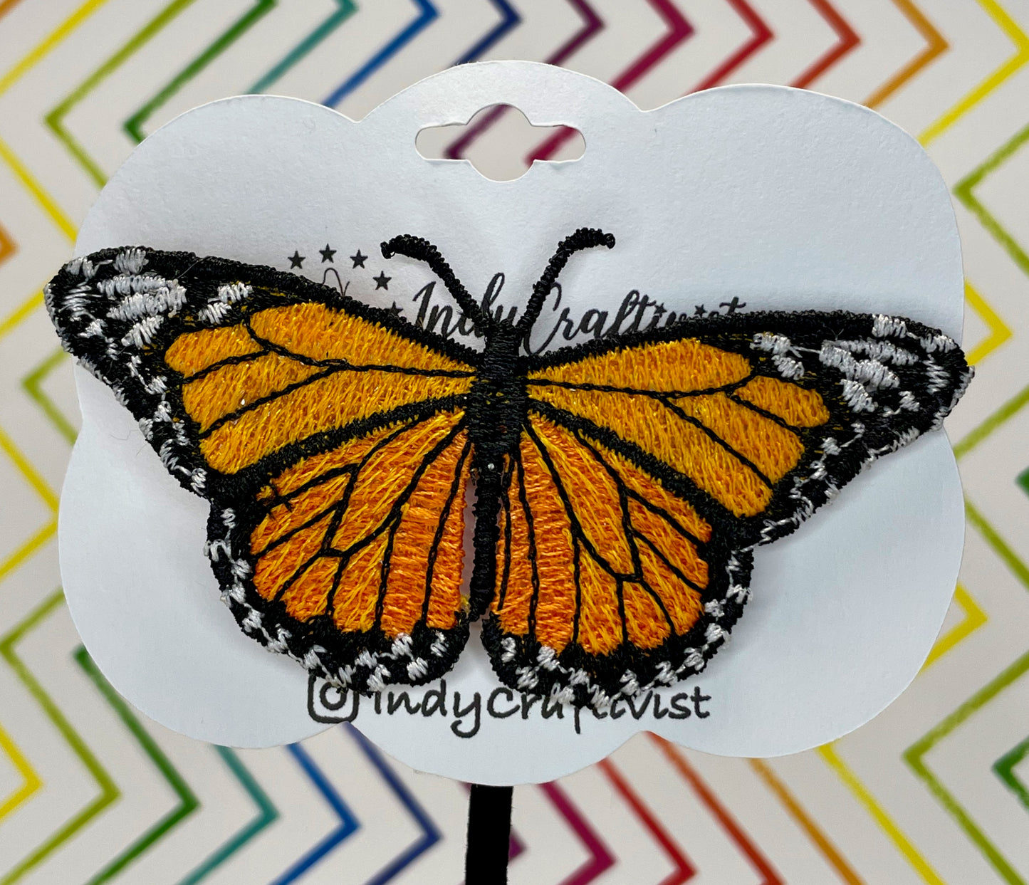 Made-To-Order Orange Monarch Freestanding Lace Embroidered Butterfly Hair Clip