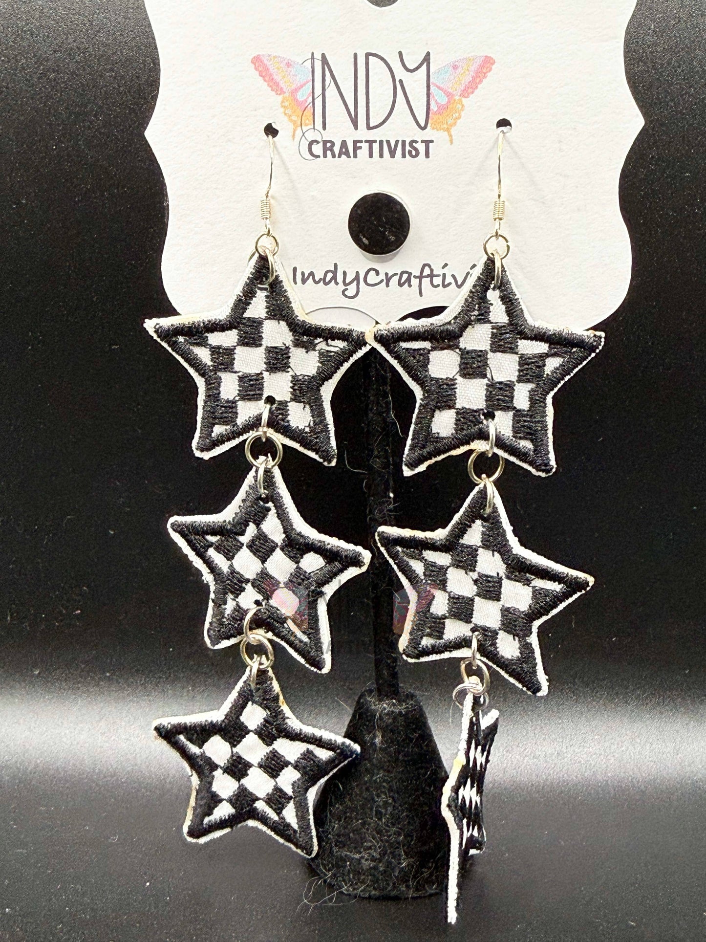 Checkered Stacked Stars Earrings