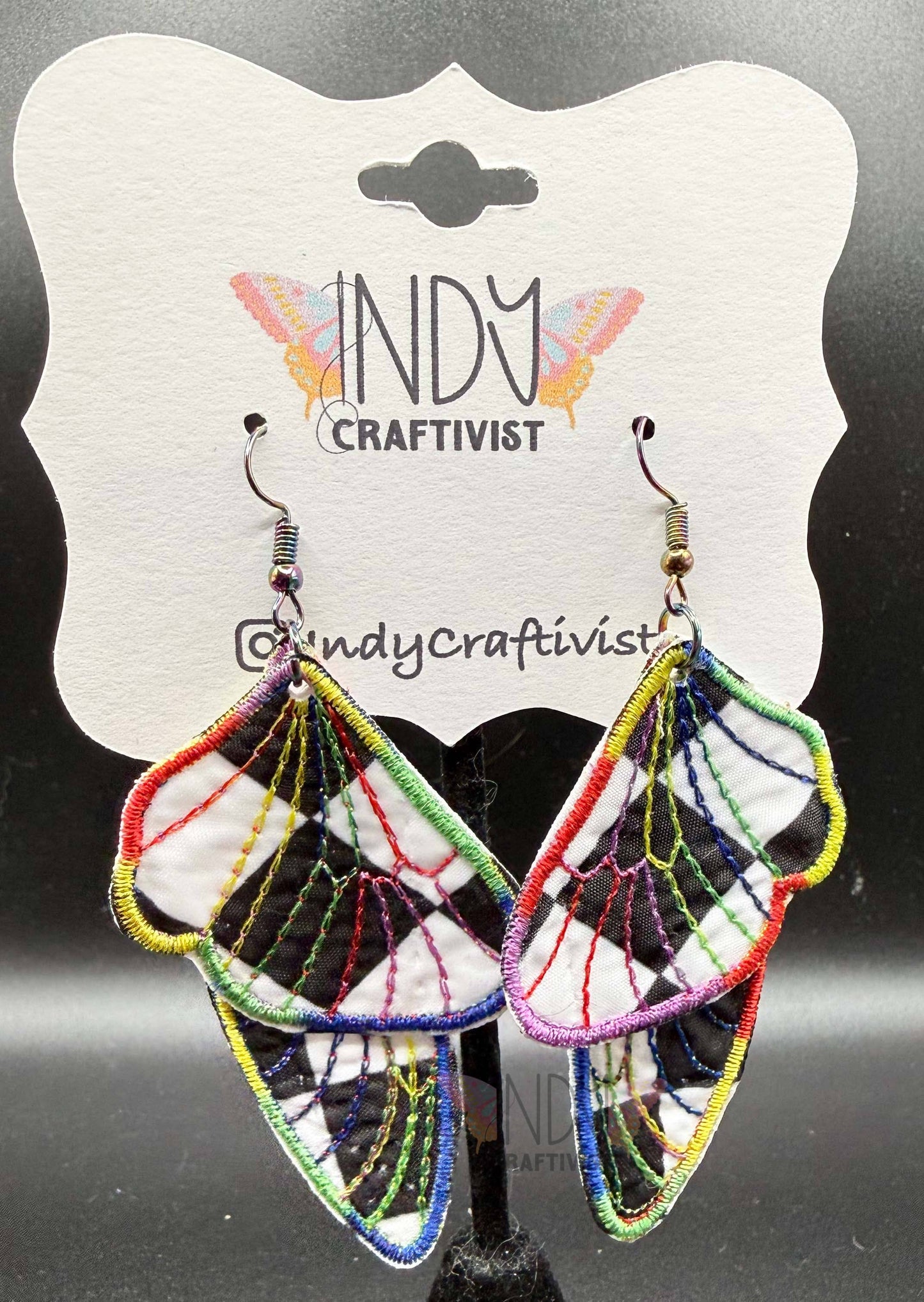 Checkered Butterfly Earrings