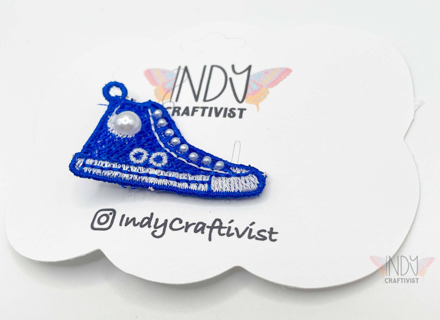 I'm Speaking Embroidered Converse Like Hair Clip Blue