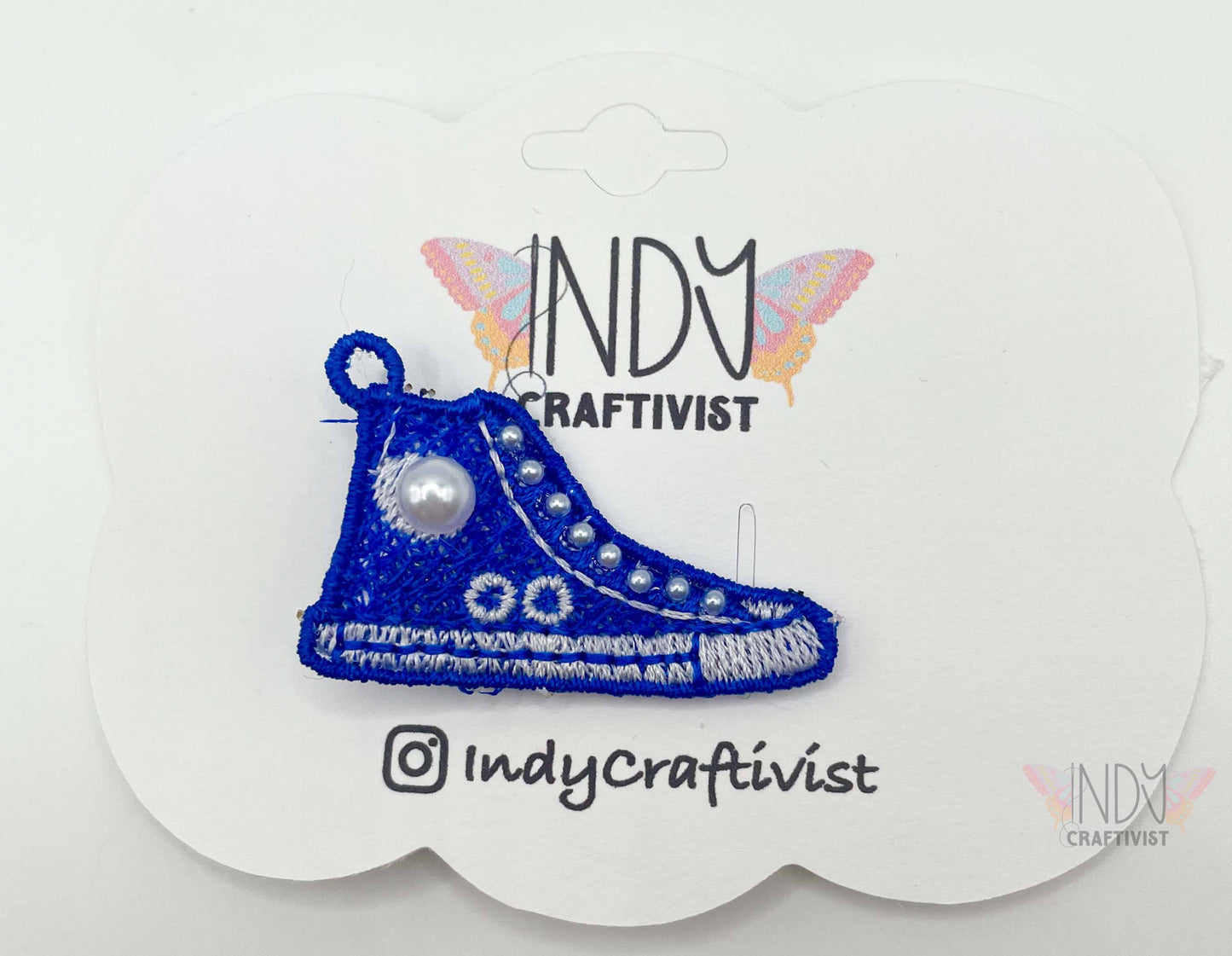 I'm Speaking Embroidered Converse Like Hair Clip Blue