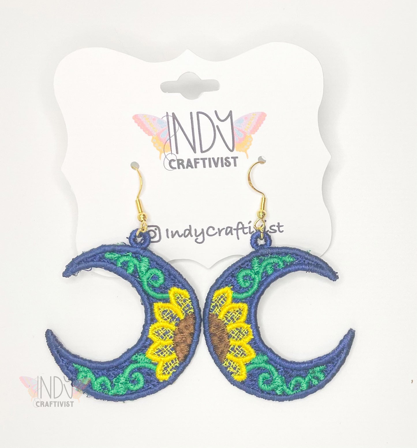 Made-to-Order Sunflower Crescent Moon Earrings