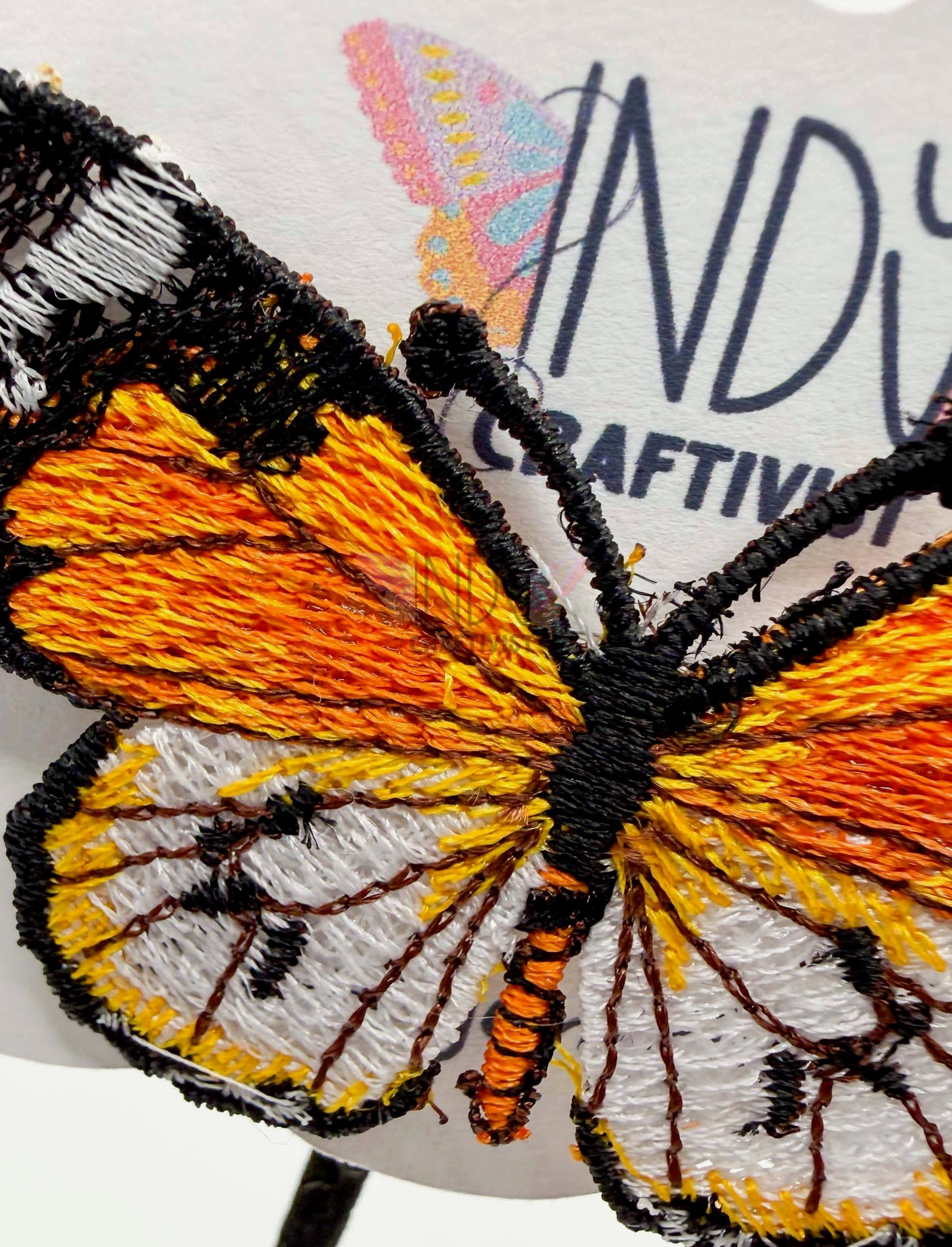 Medium Orange Monarch Freestanding Lace Embroidered Butterfly Hair Jewelry