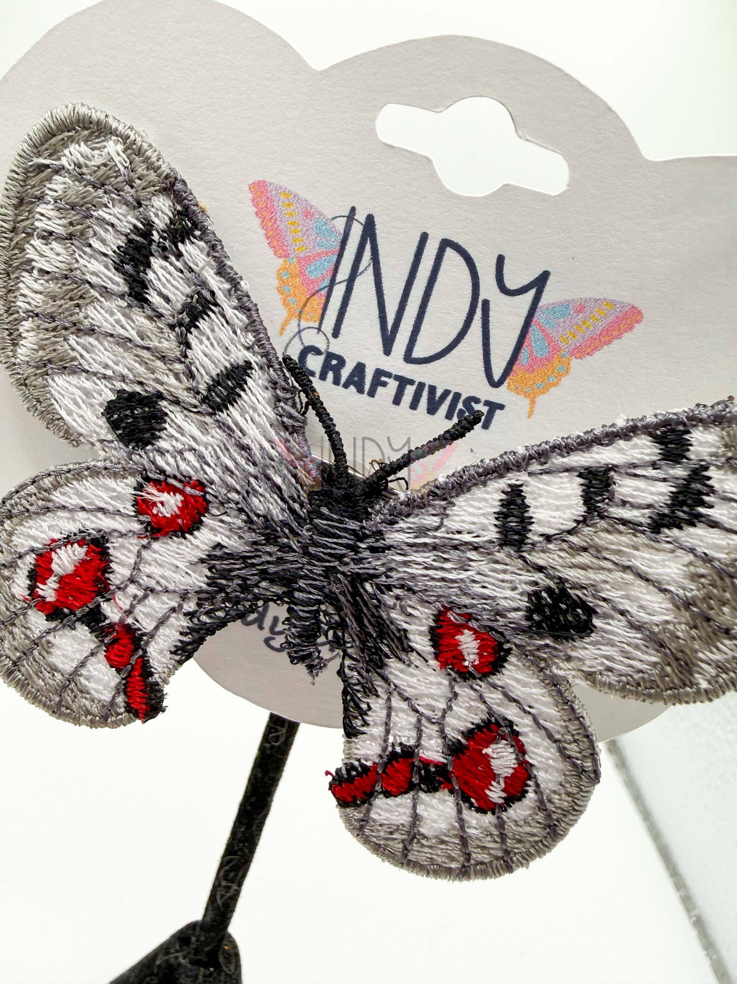 Made-To-Order Grey and White Freestanding Lace Embroidered Butterfly Hair Jewelry