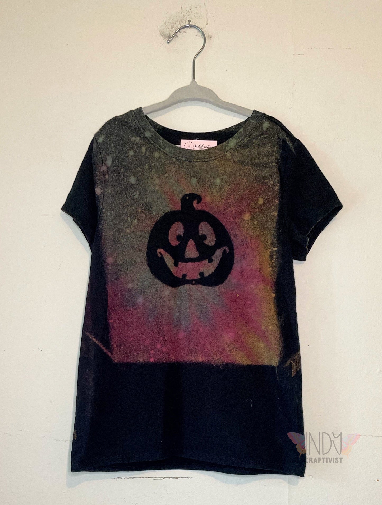 Pumpkin Swirl Kids Medium Halloween Reverse Tie Dyed T-shirt