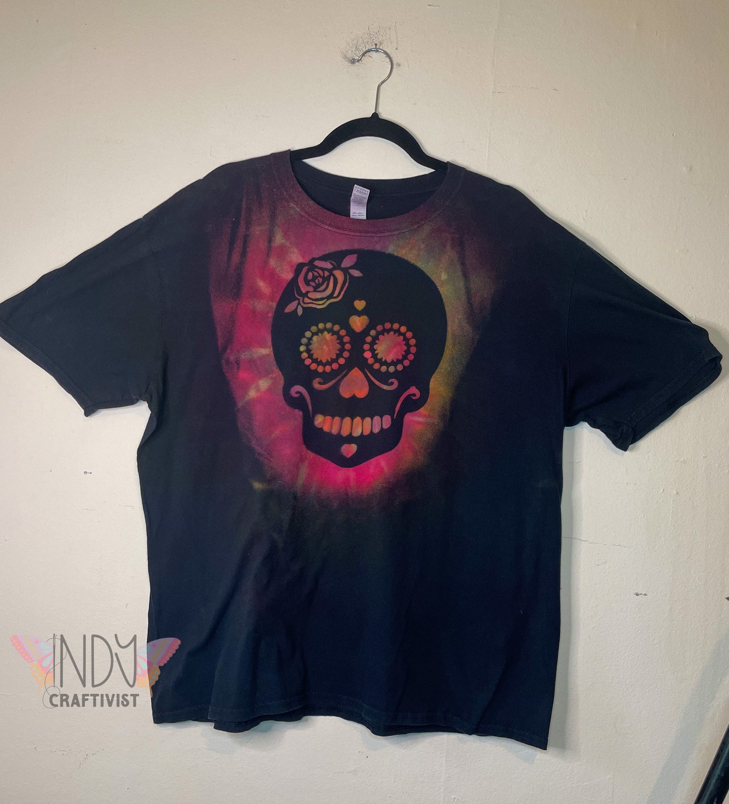 Sugar Skull Adult Extra Large Halloween Reverse Tie Dye T-shirt