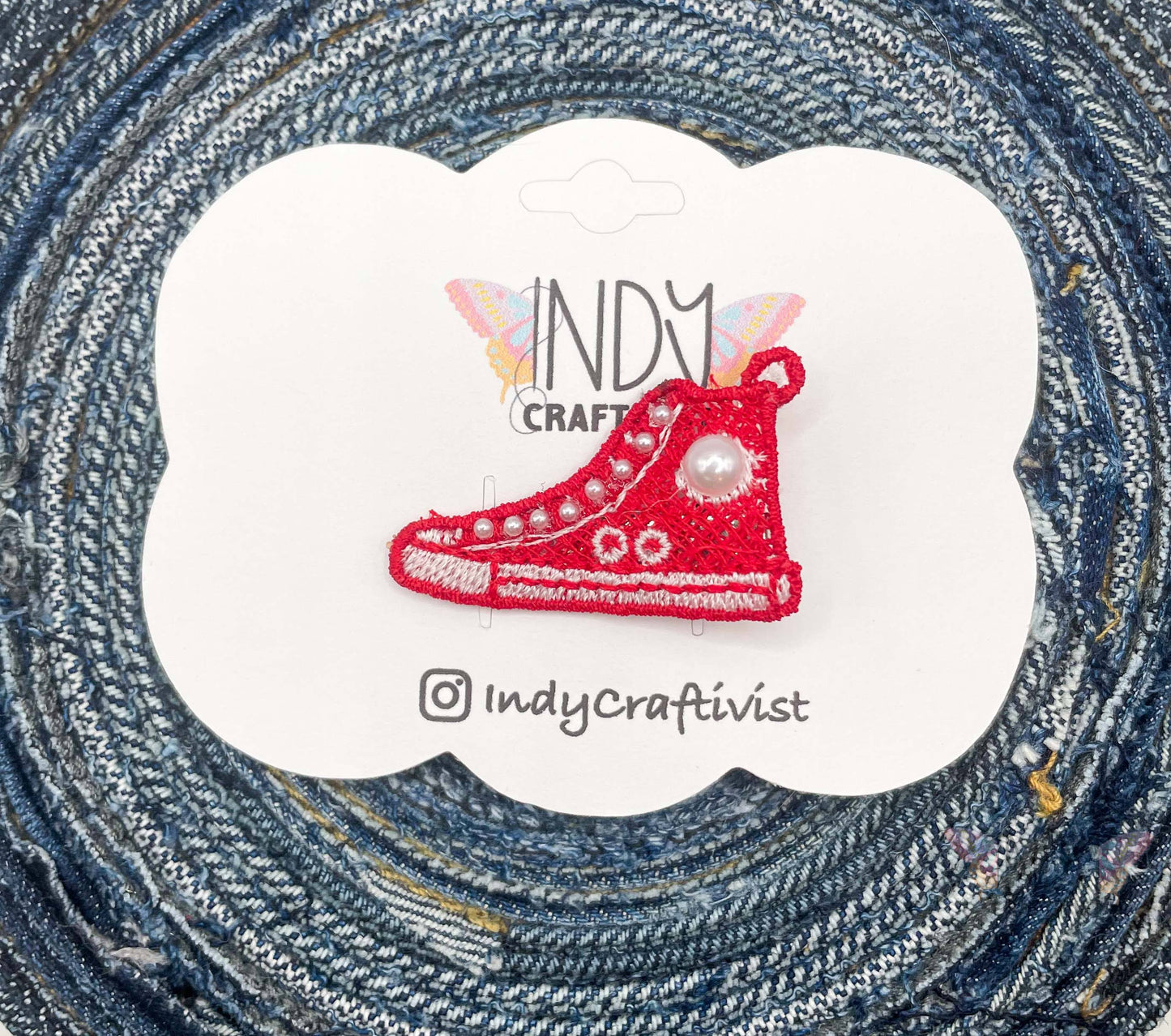 I'm Speaking Embroidered Converse Like Hair Clip Red