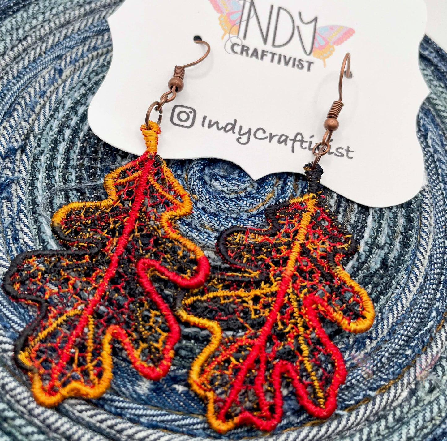 Made-to-Order Variegated Oak Leaf Embroidered Earrings