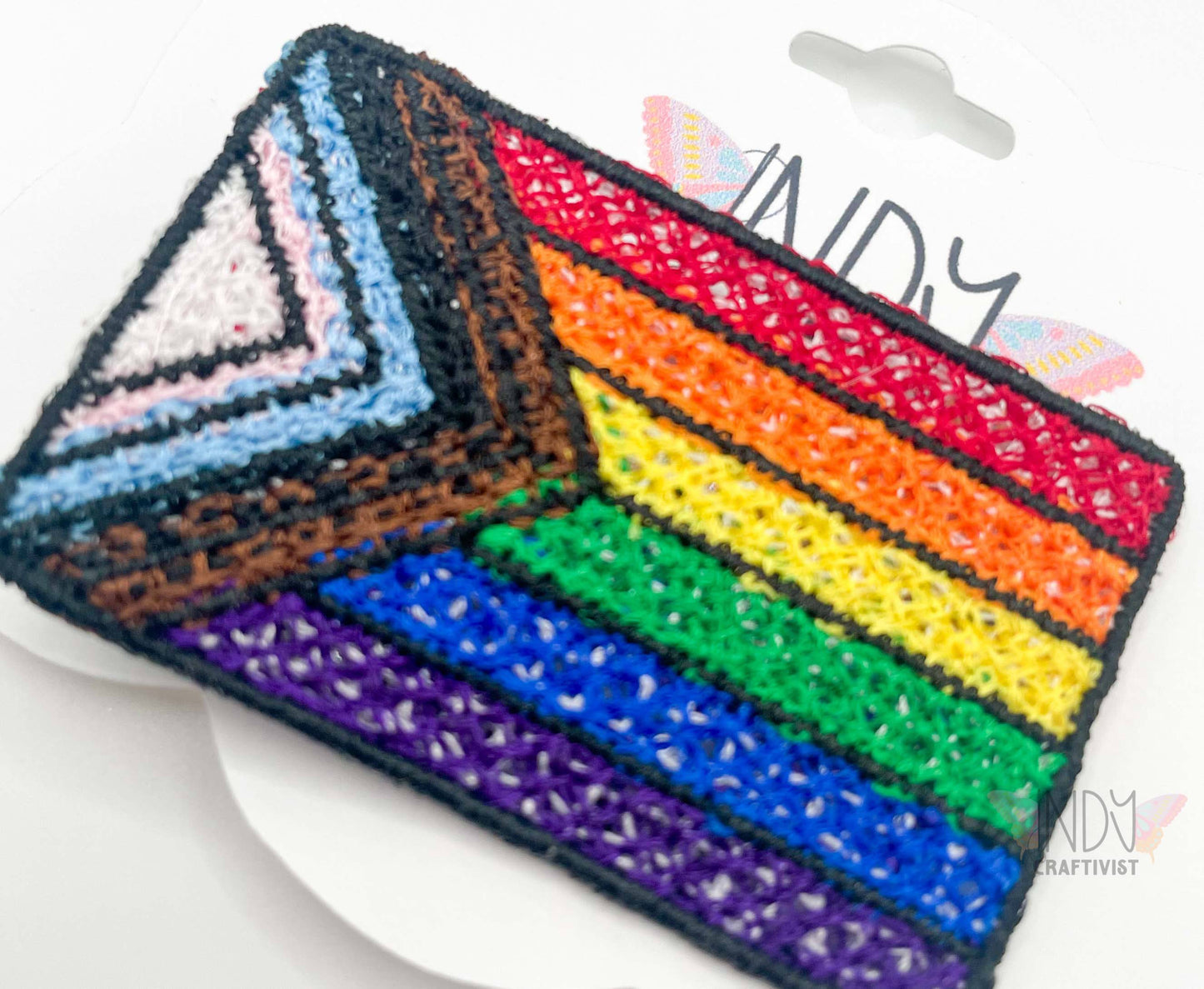 Freestanding Lace Embroidered Pride Progress Flag Hair Clip