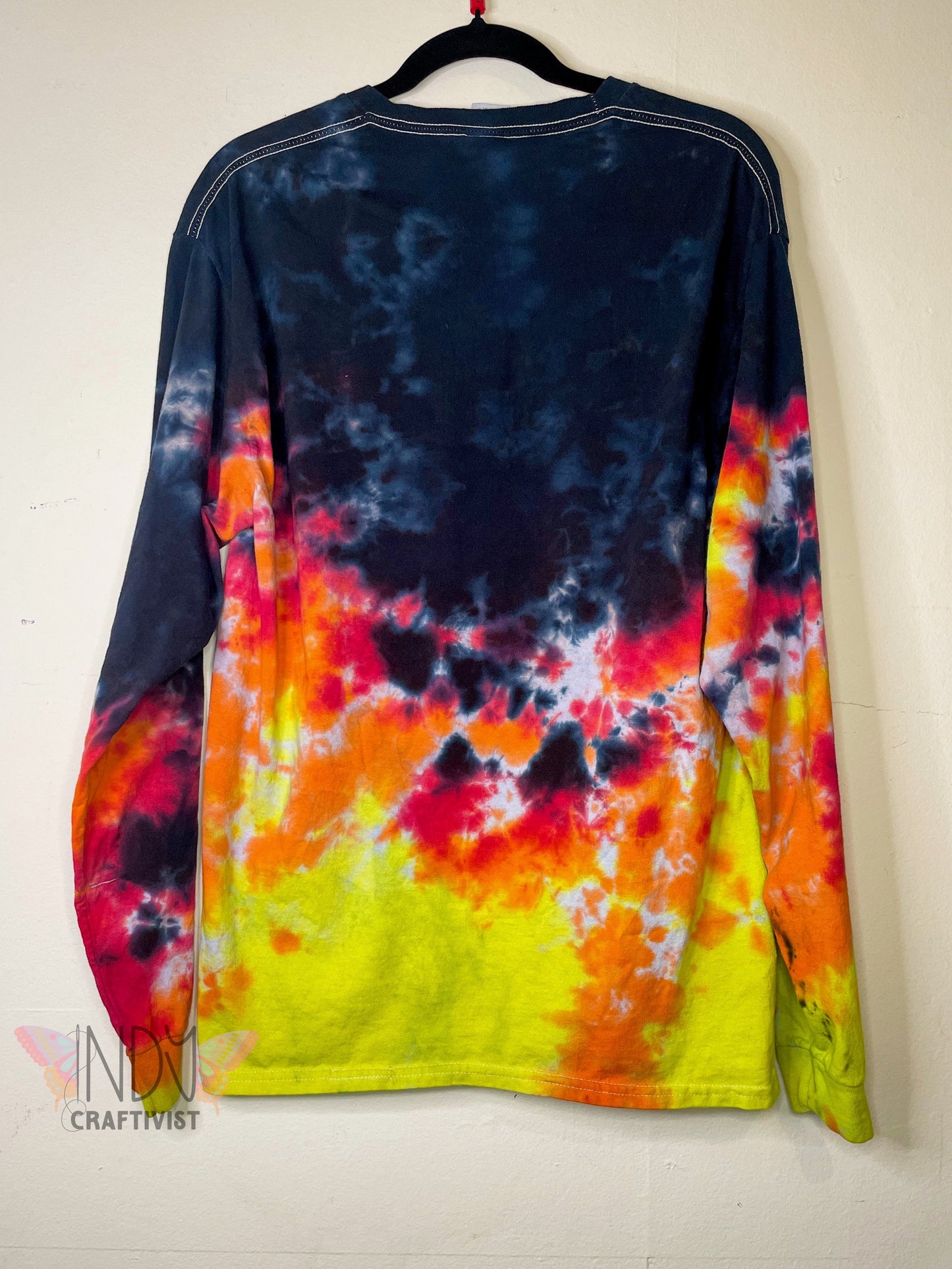Adult Large Long Sleeve Fire Tie Dye T-shirt