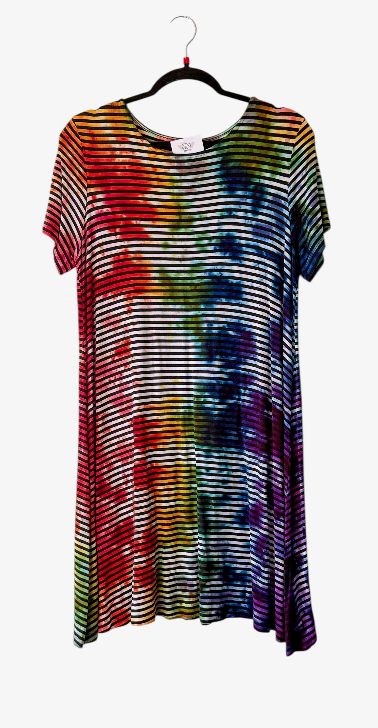 Adult Large Upcycled Striped Tie Dye Dress