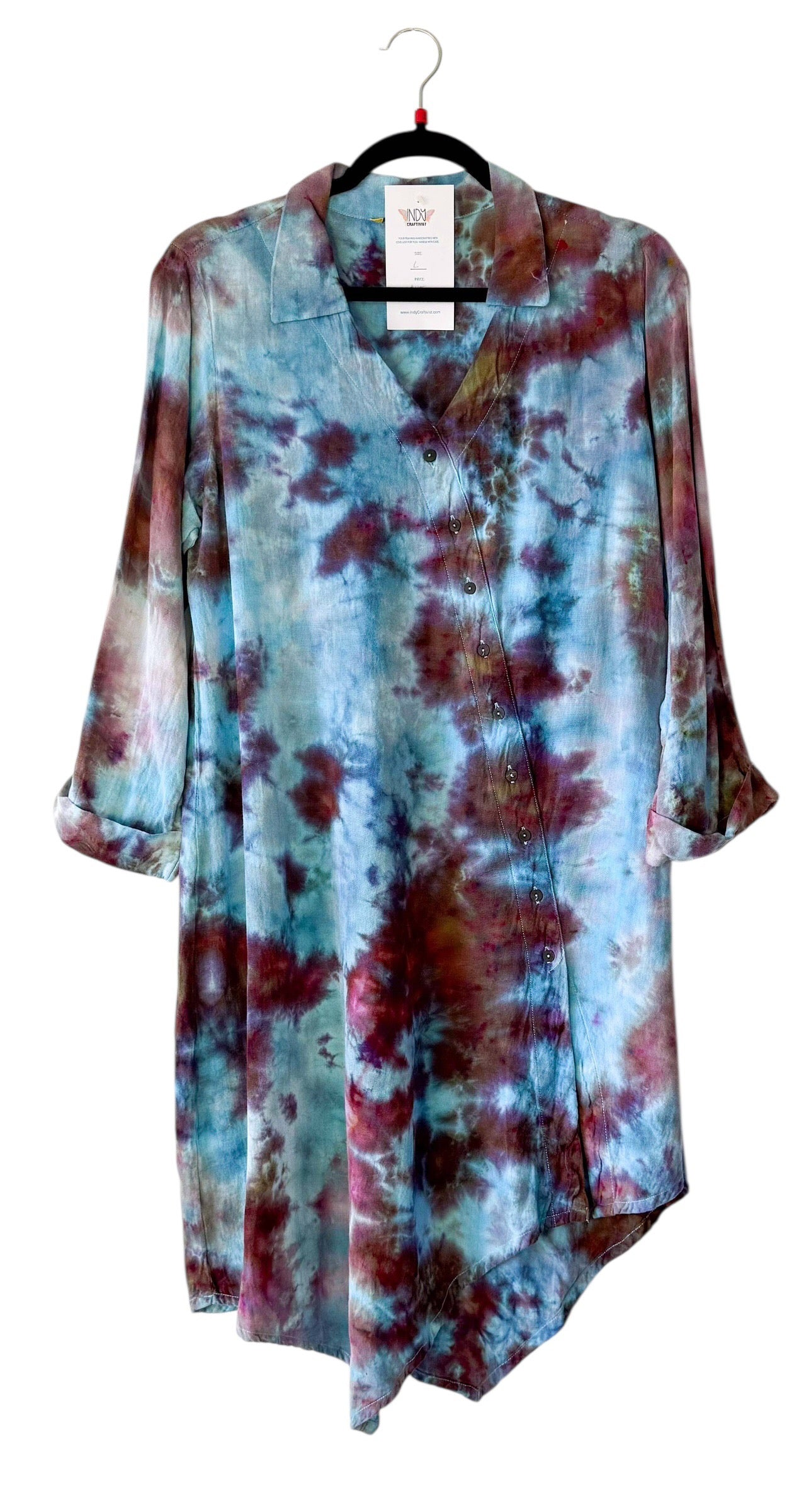 Adult Large Upcycled Buttondown Lightweight Tie Dye Dress