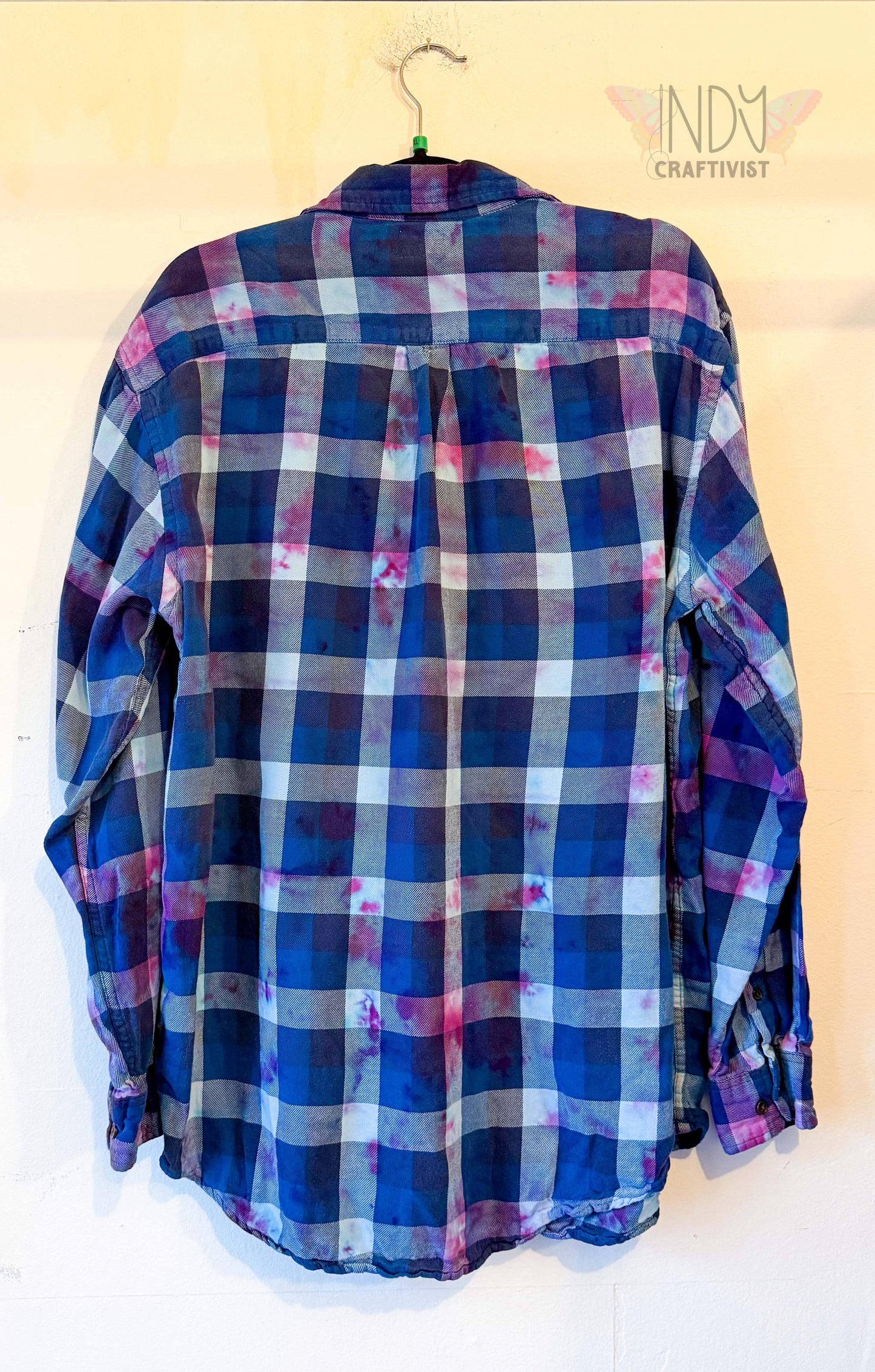 Blue Extra Large Long Sleeve Upcycled Tie Dyed Lightweight Flannel Button Down