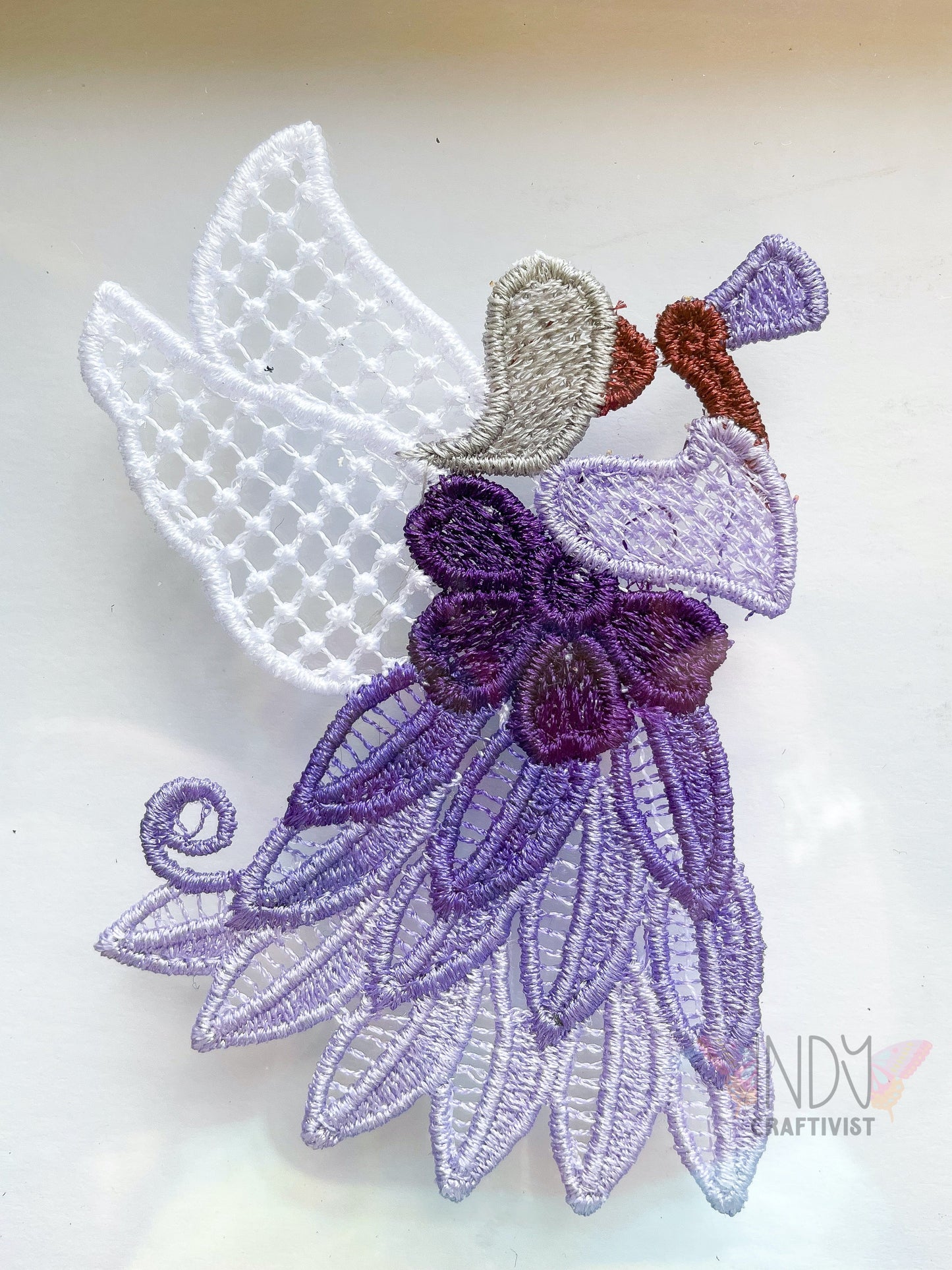 Octavia Purple Embroidered Angel Framed Wall Art