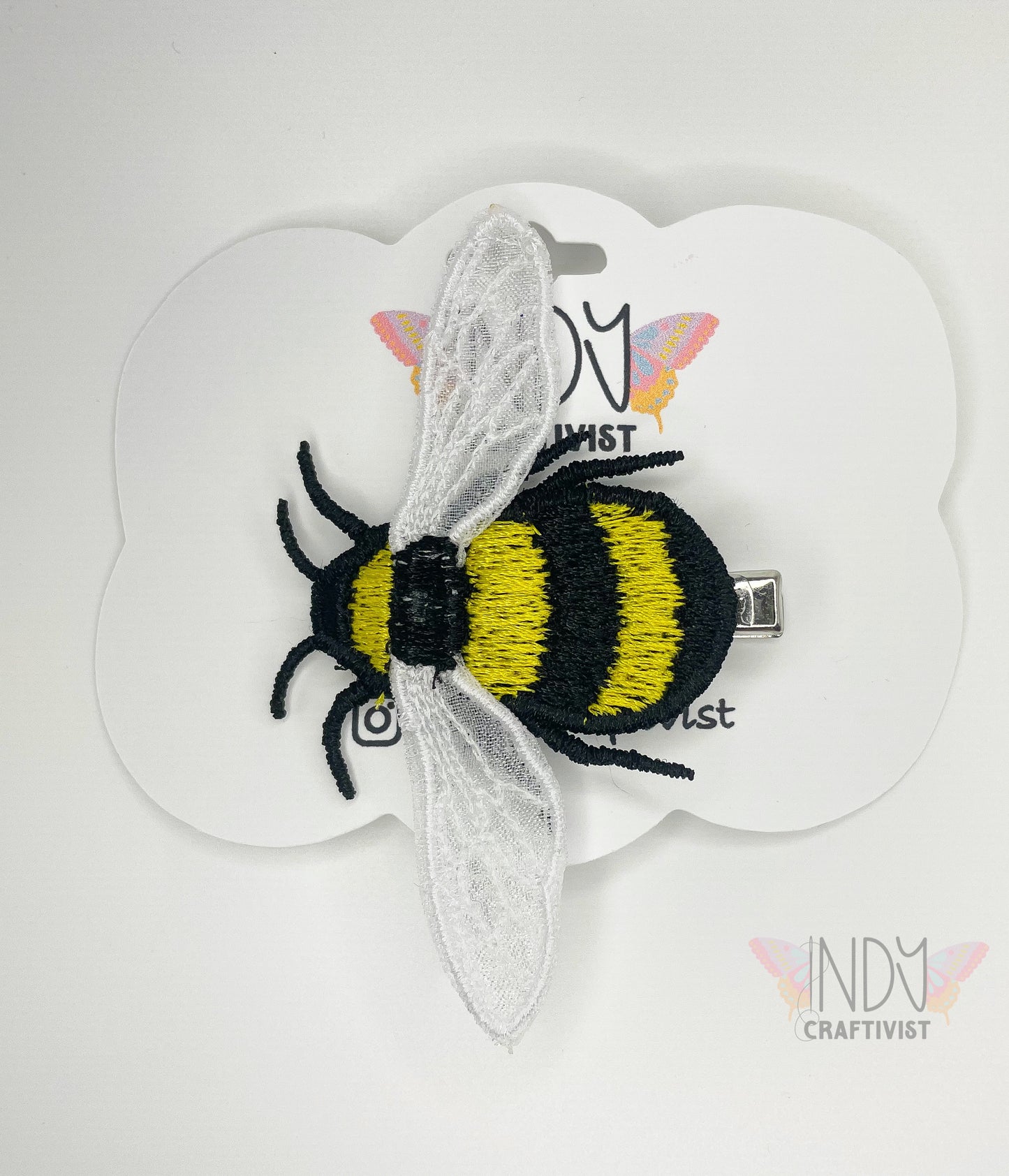 Made-To-Order Freestanding Lace Bee Embroidered Hair Clip