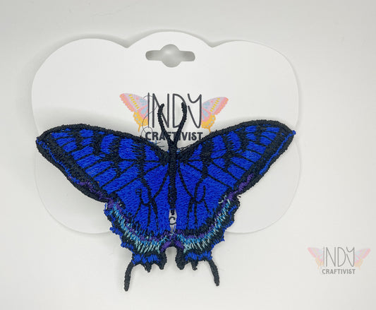 Made-To-Order Blue Pale Tiger Swallowtail Freestanding Lace Embroidered Butterfly Hair Clip