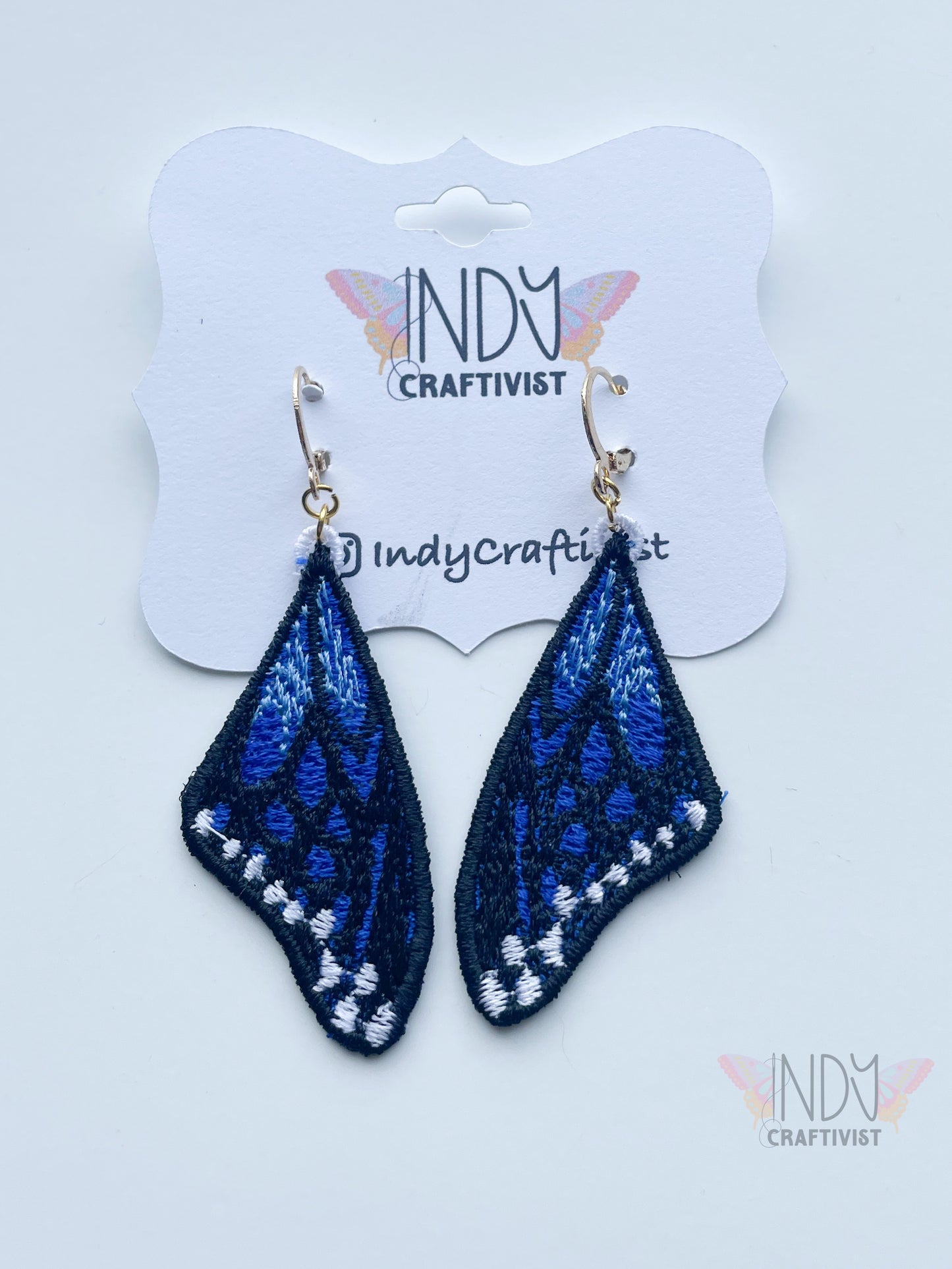 Blue Monarch Butterfly Wing Earrings