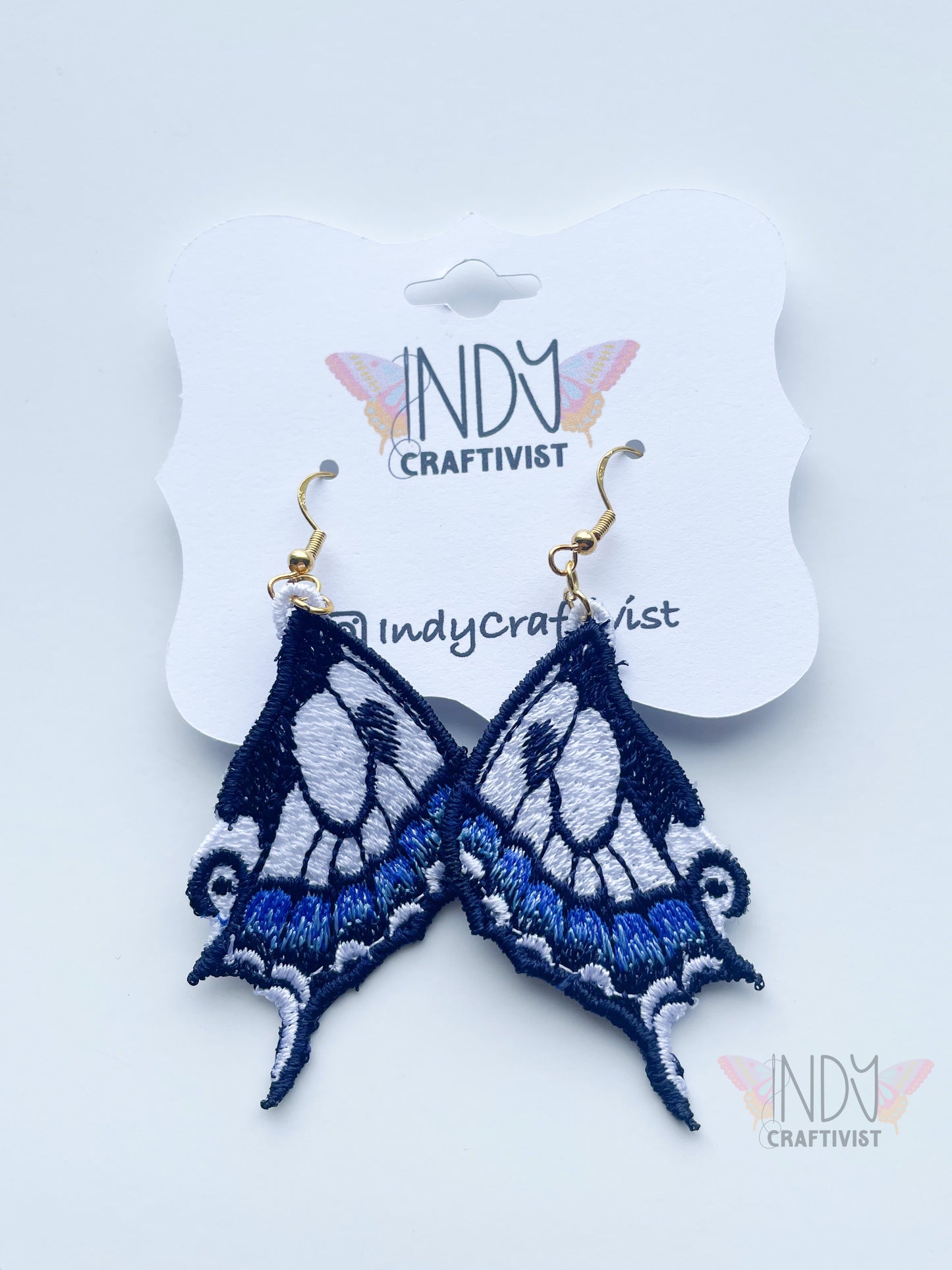 Made-to-Order White and Blue Butterfly Wing Earrings