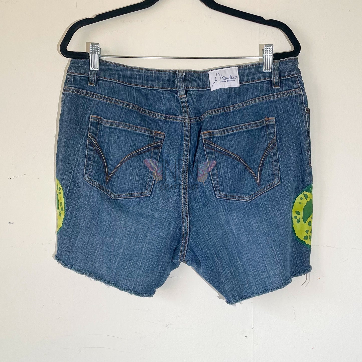 Venezia Upcycled Denim Shorts with Peace Sign