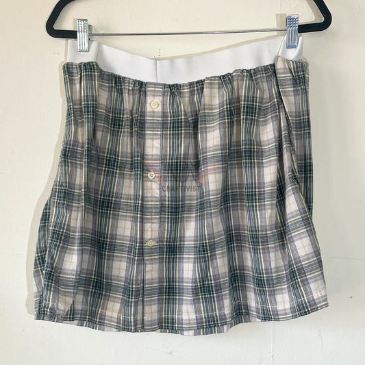 Blue and Green Plaid Upcycled Men's Button Down Skirt