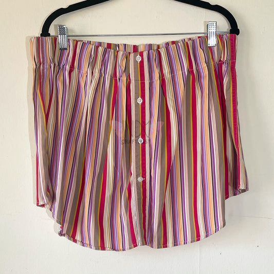 Rainbow Striped Upcycled Men's Button Down Skirt