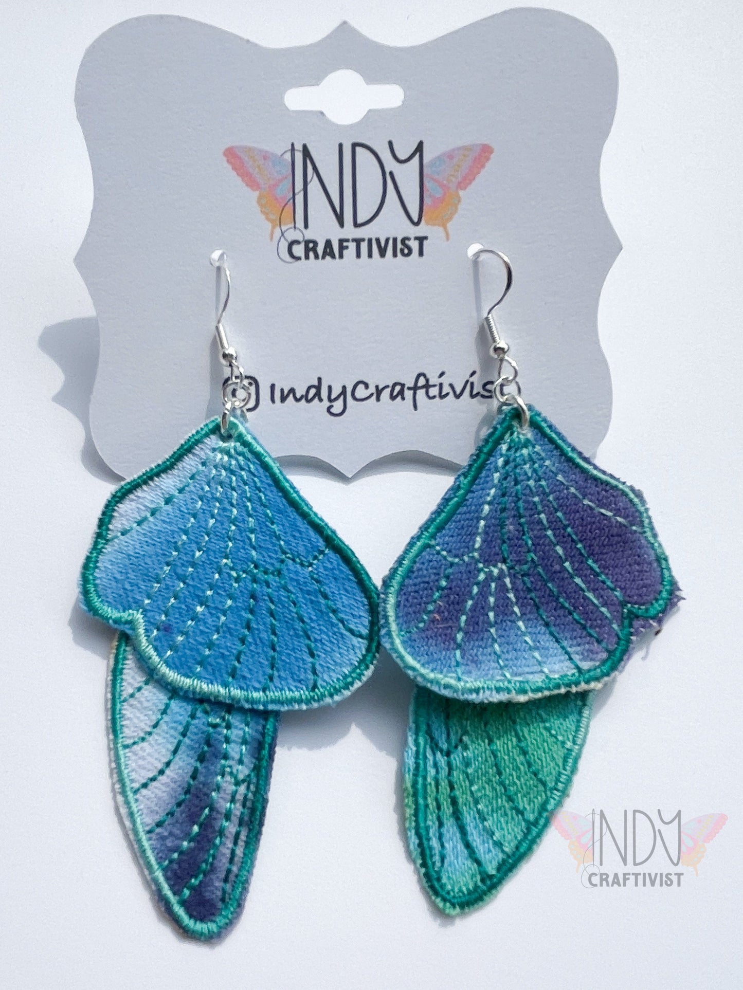 Tie Dyed Denim Butterfly Earrings