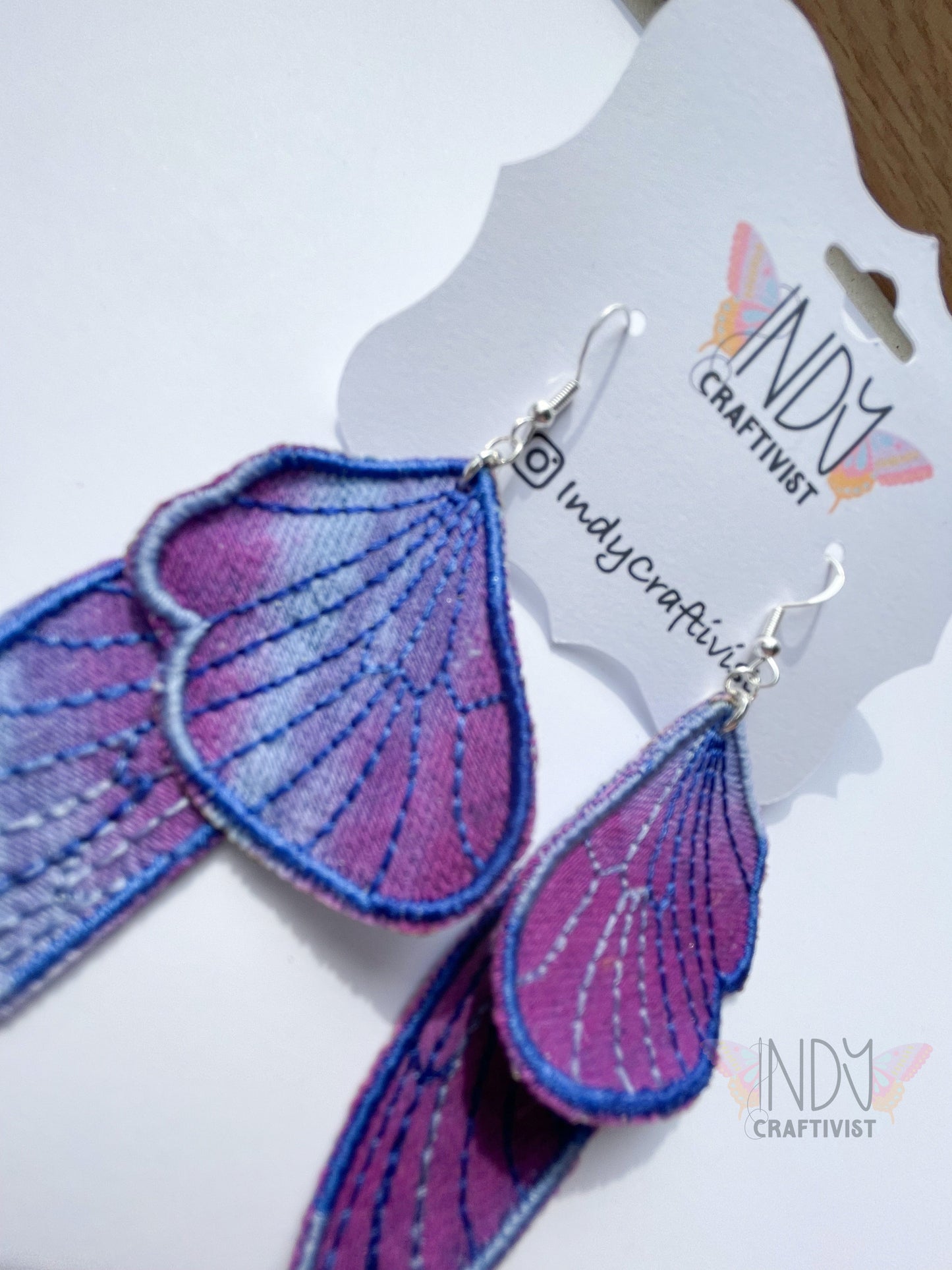 Tie Dyed Denim Butterfly Earrings