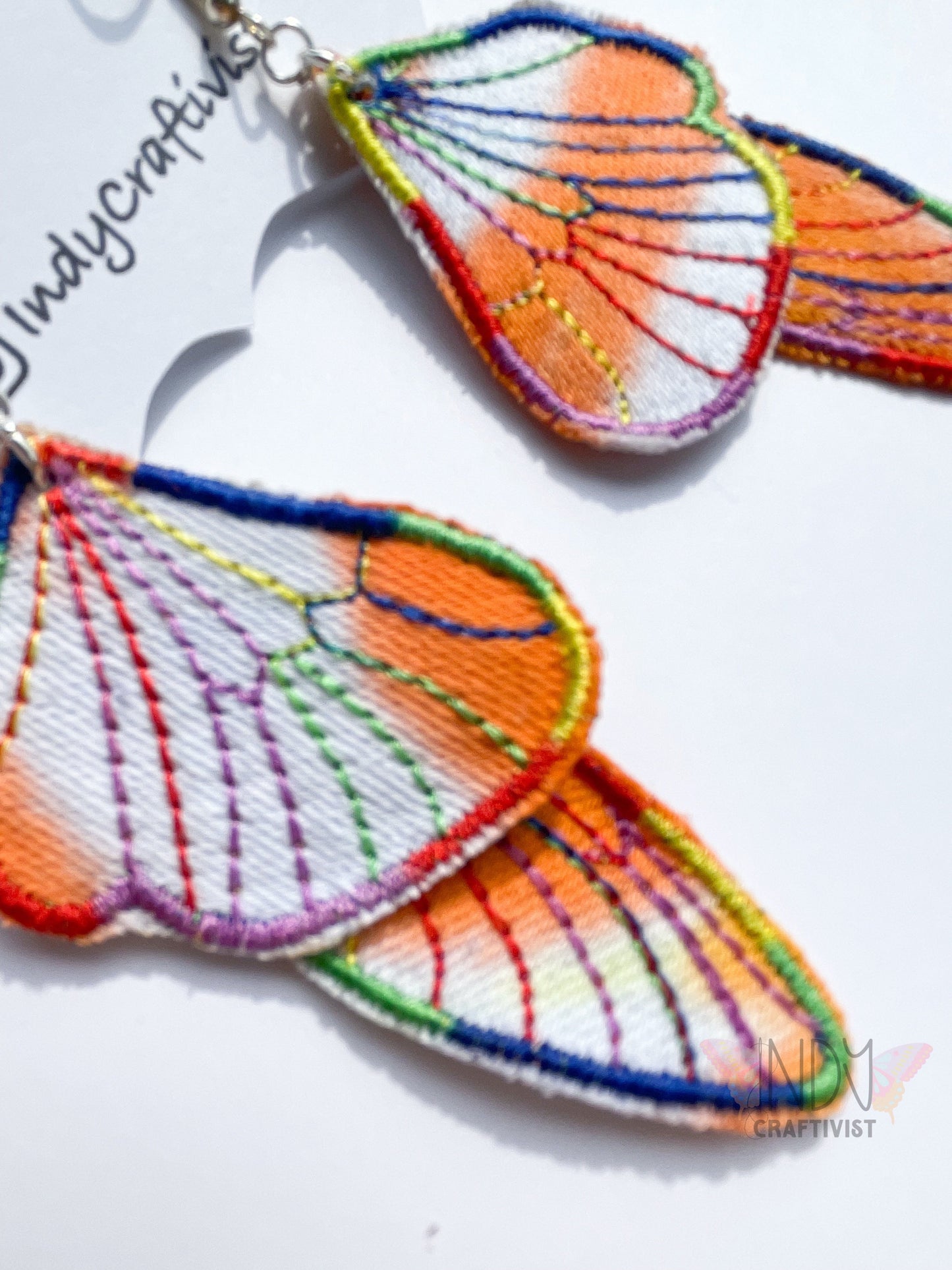Orange Tie Dyed Denim Butterfly Earrings